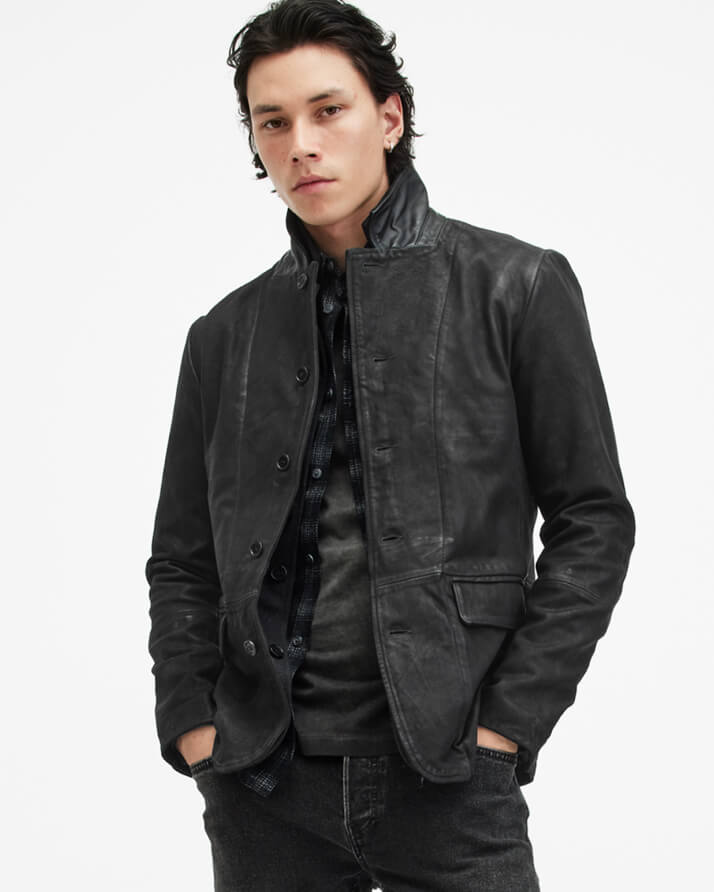 Men's Survey Leather Jacket - Hover for Measurements