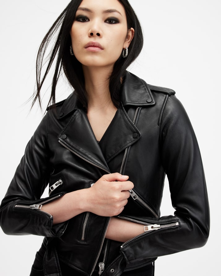 Women's Balfern Leather Jacket - Close Up View