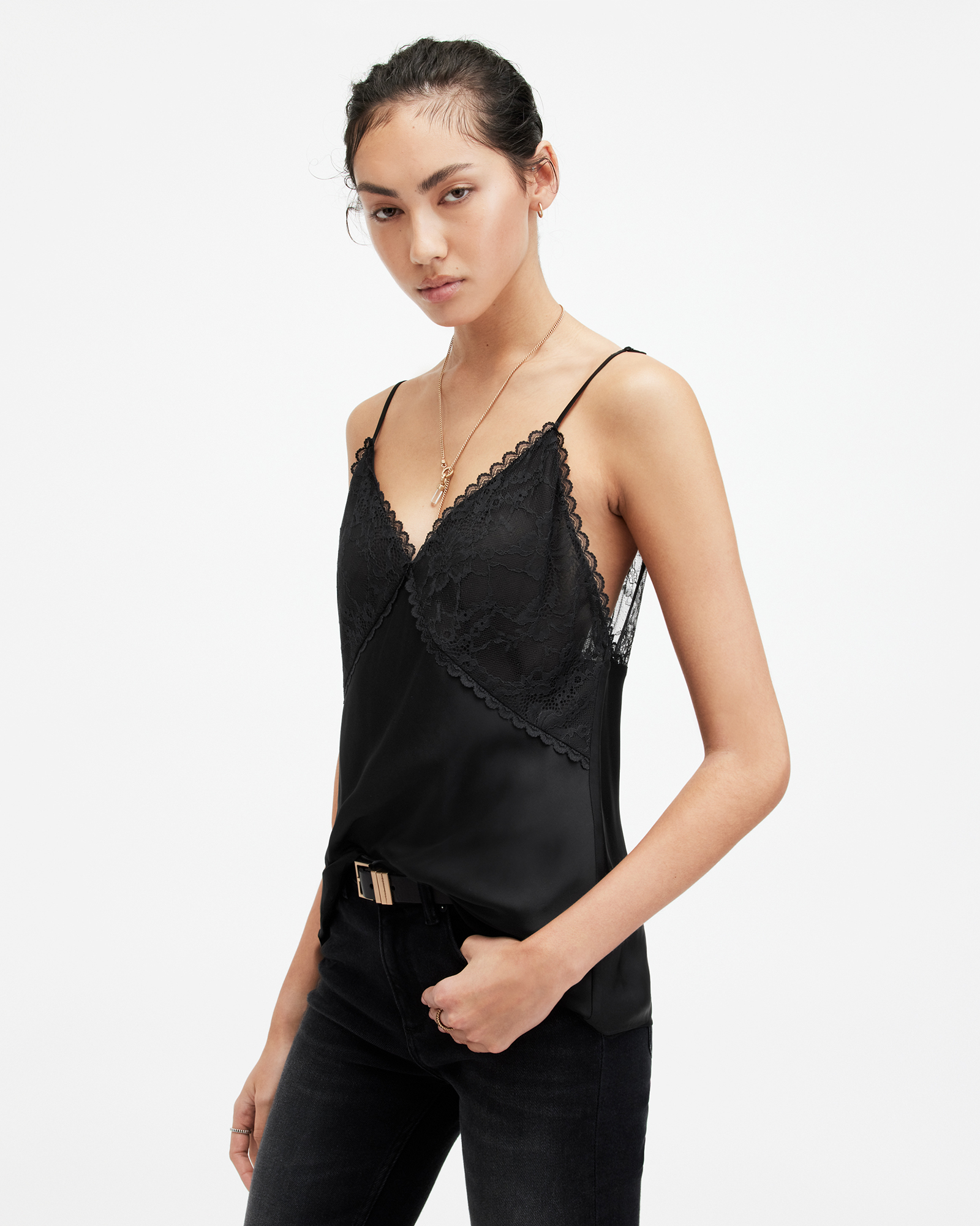 Black Lace Tank Top Camisole, See Through Elastic Lace Cami -  Canada