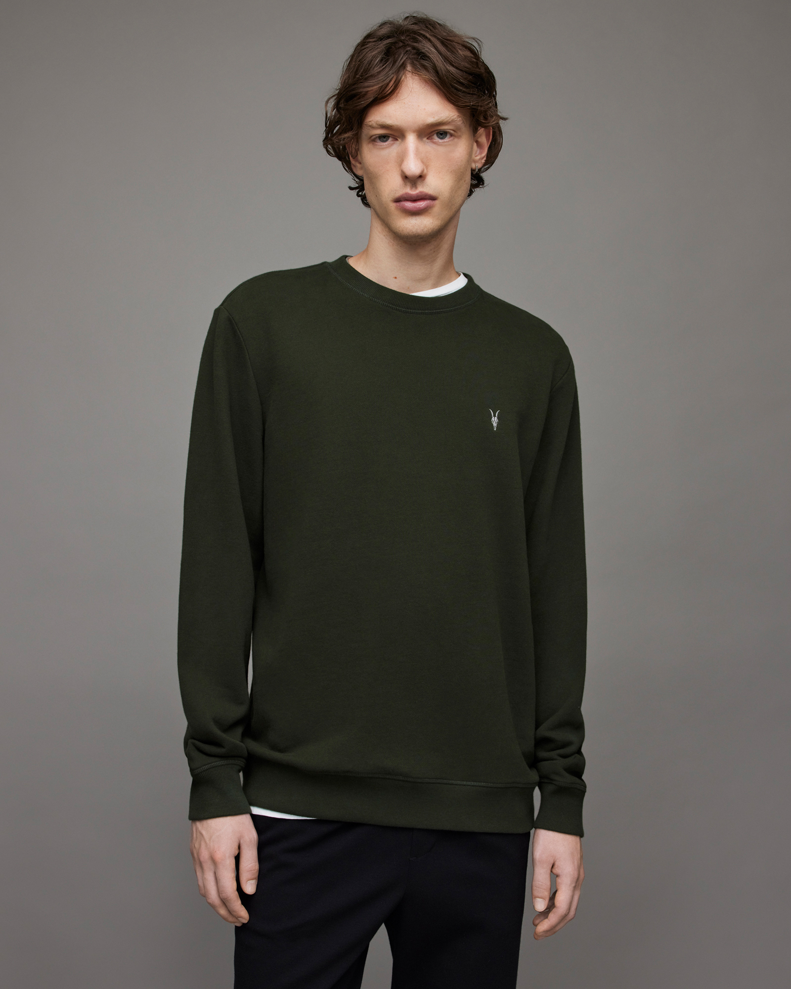 Raven Crew Sweatshirt Khaki Green | ALLSAINTS