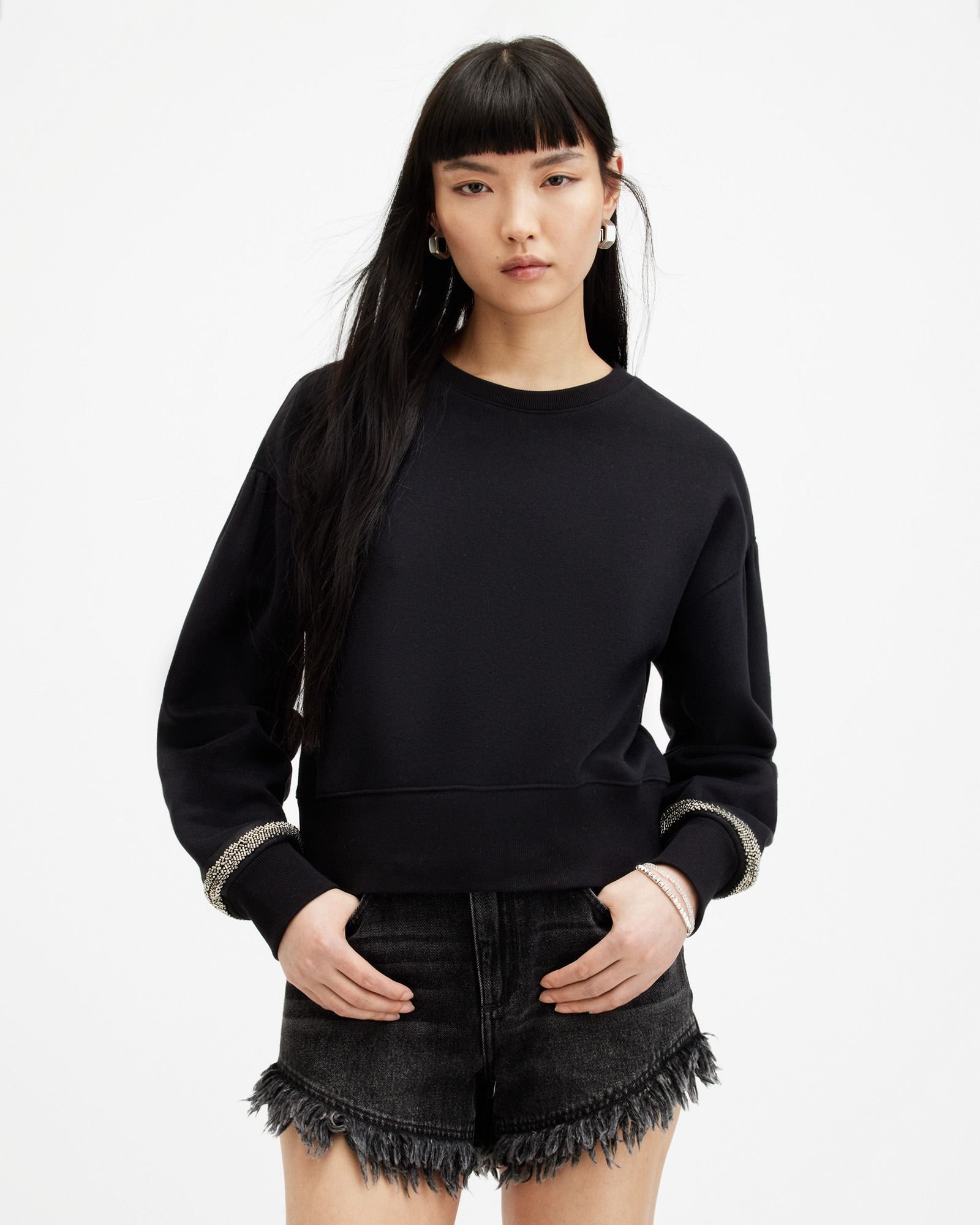 AllSaints Robin Beaded Embellished Sweatshirt,, Black