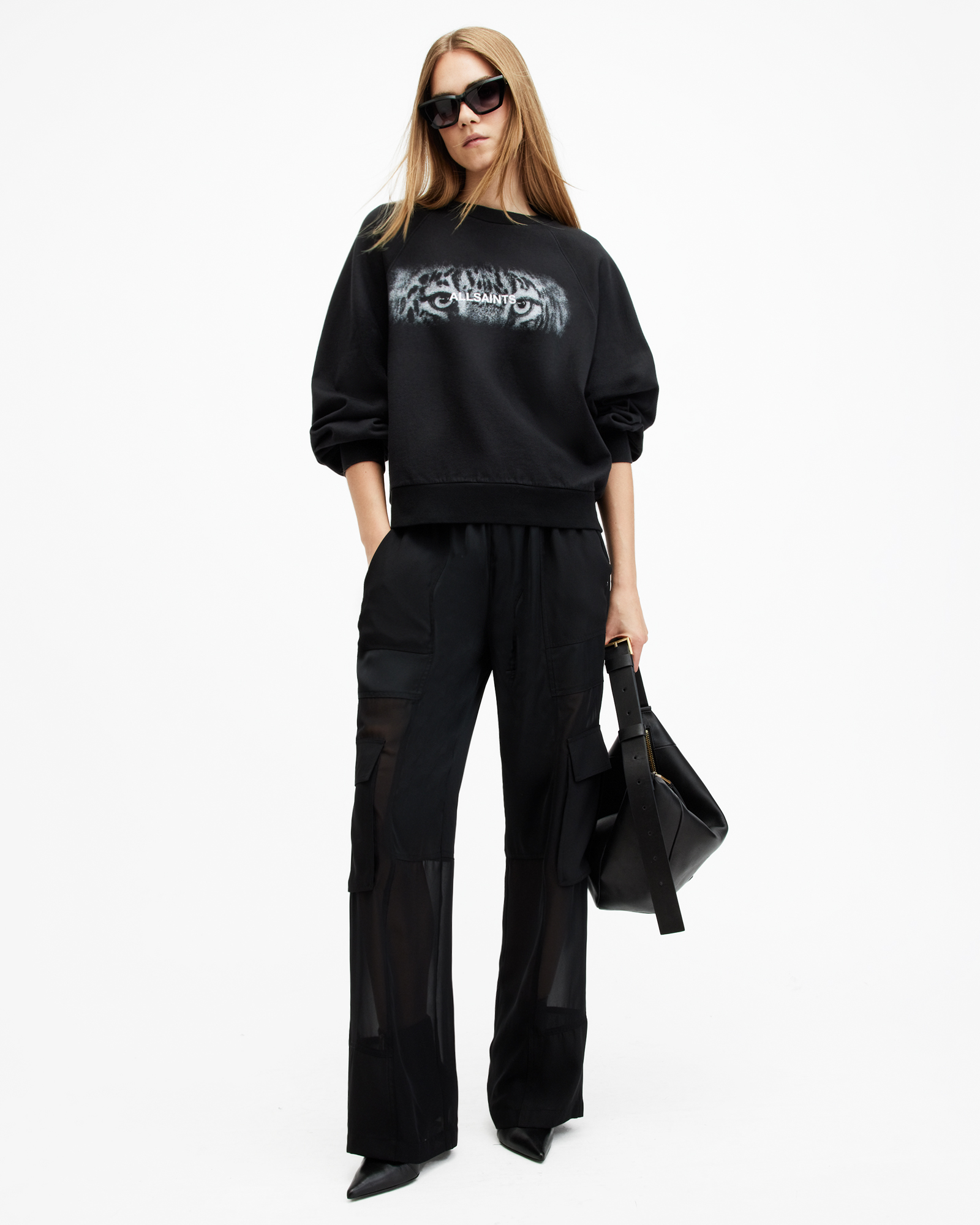 AllSaints Stare Cygni Relaxed Fit Sweatshirt,, Black, Size: