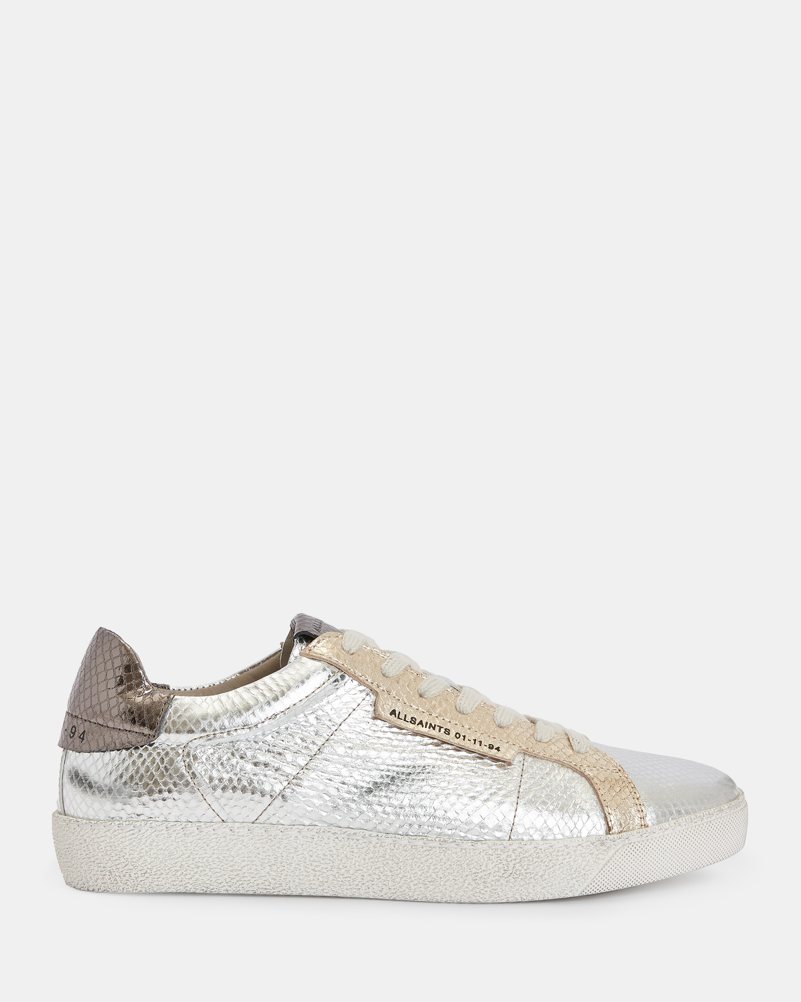 Sheer Metallic Leather Trainers Silver/Gold | ALLSAINTS