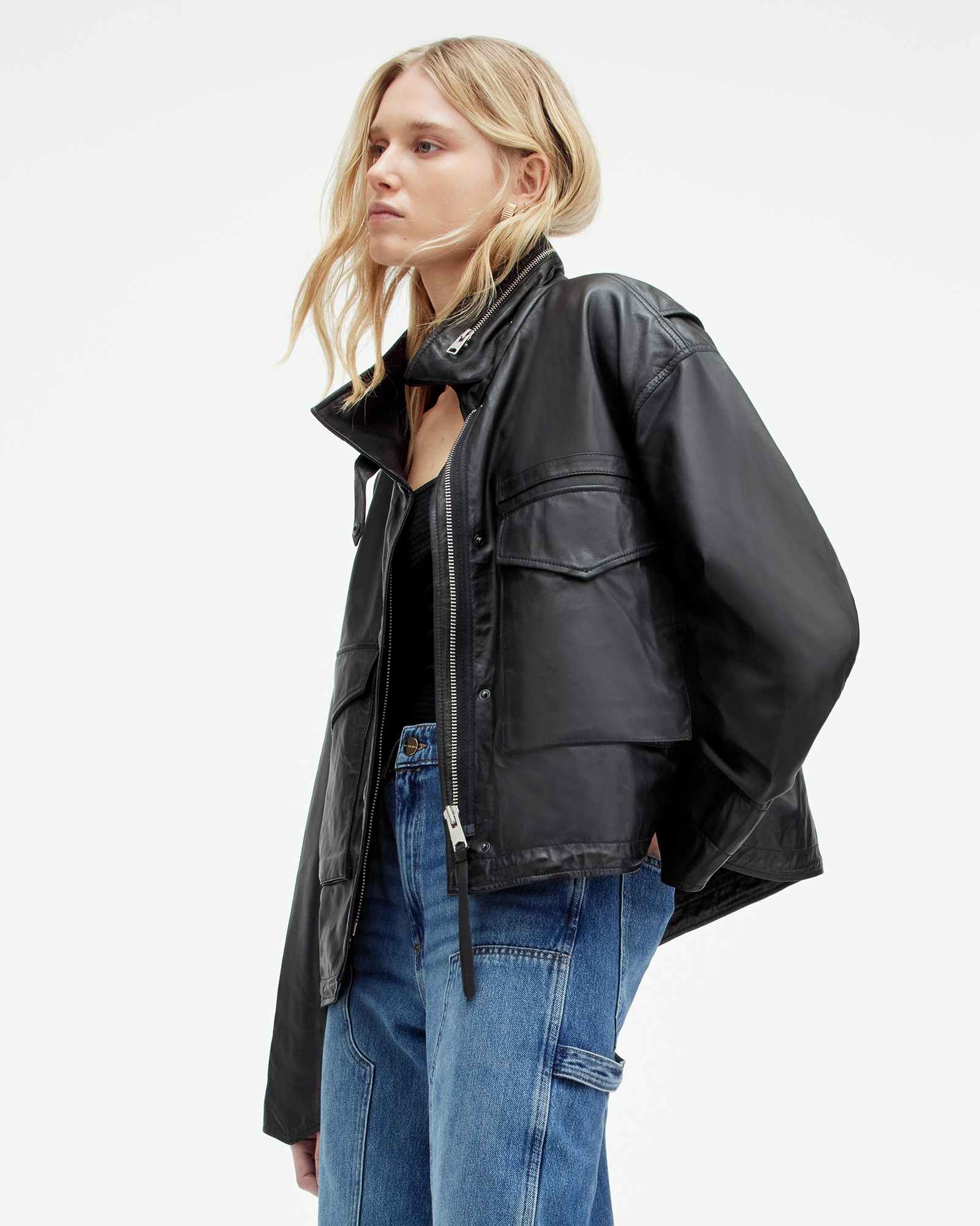 Clay Oversized Leather Jacket Black | ALLSAINTS