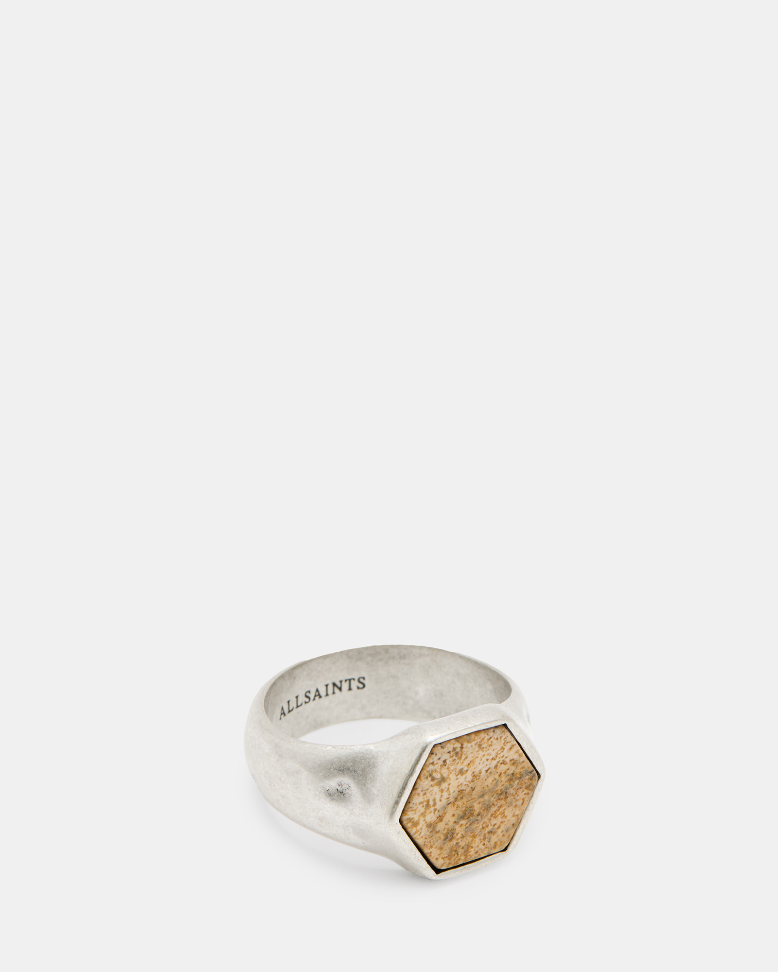 AllSaints Heli Sterling Silver Stone Hexagon Ring,, WRM SLVER/LEOPARD, Size: