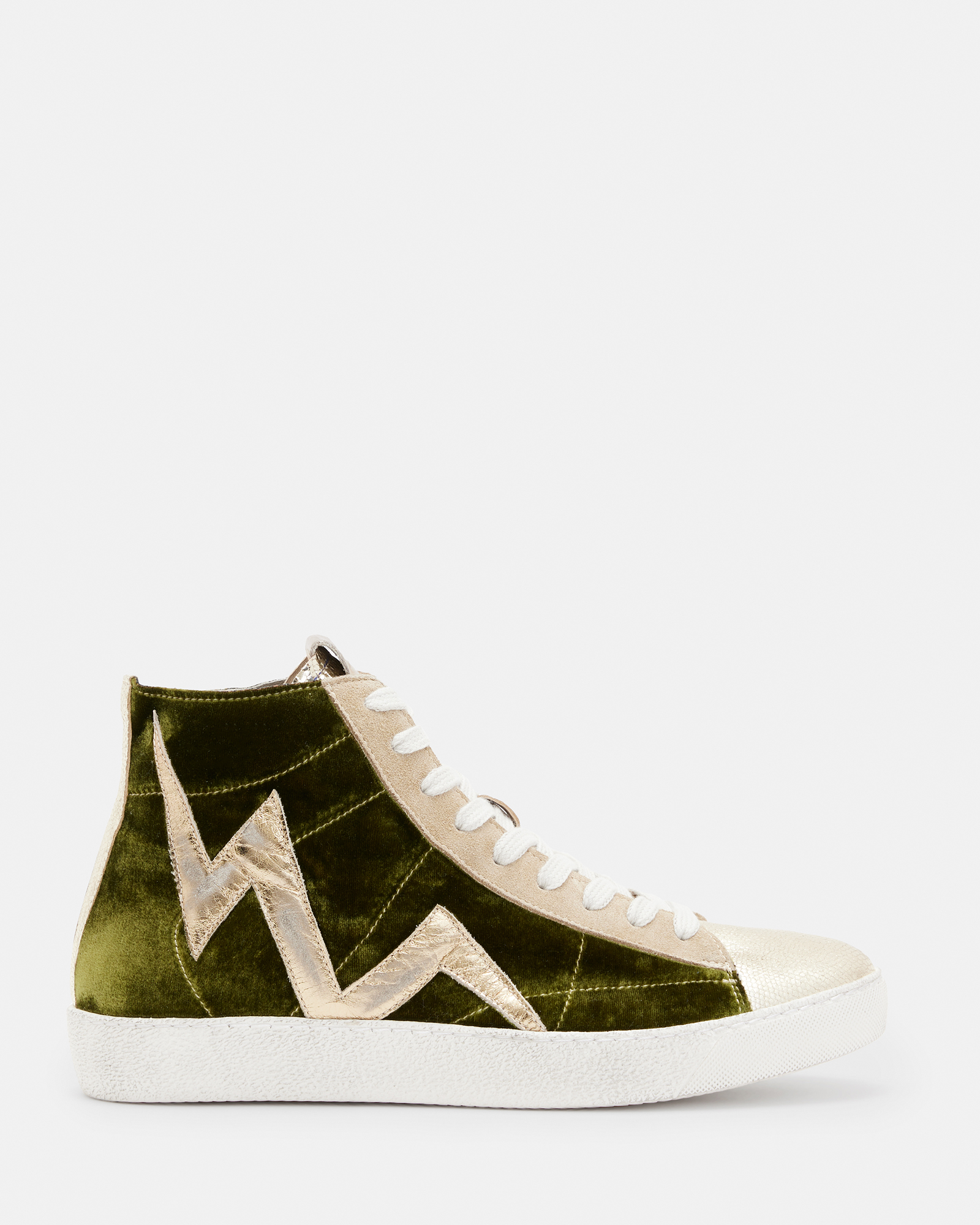 Tundy Bolt High Top Leather Trainers Green | ALLSAINTS