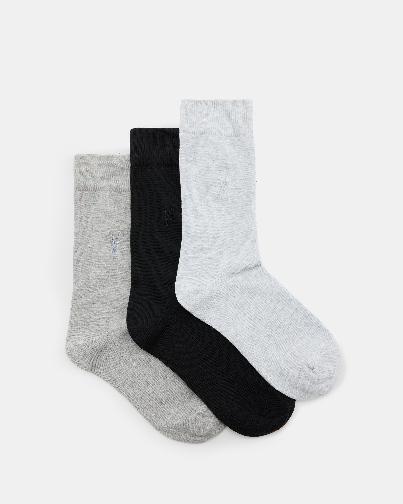 Allsaints Adan Ramskull Embroidered Socks 3 Pack In Lilac/ash Grey/blk
