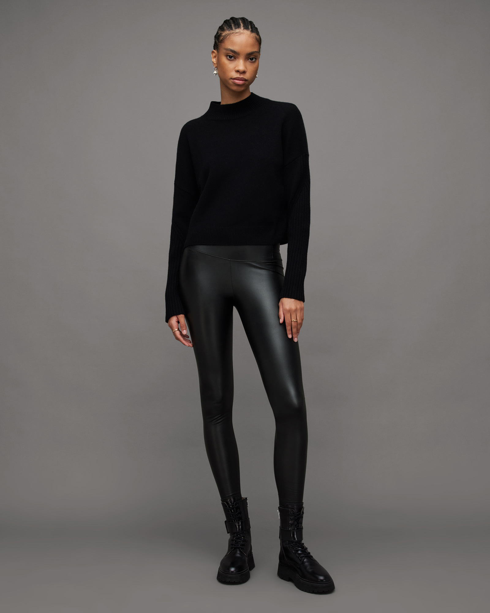 AllSaints Cora High-Rise Skinny Fit Faux Leggings,, Black