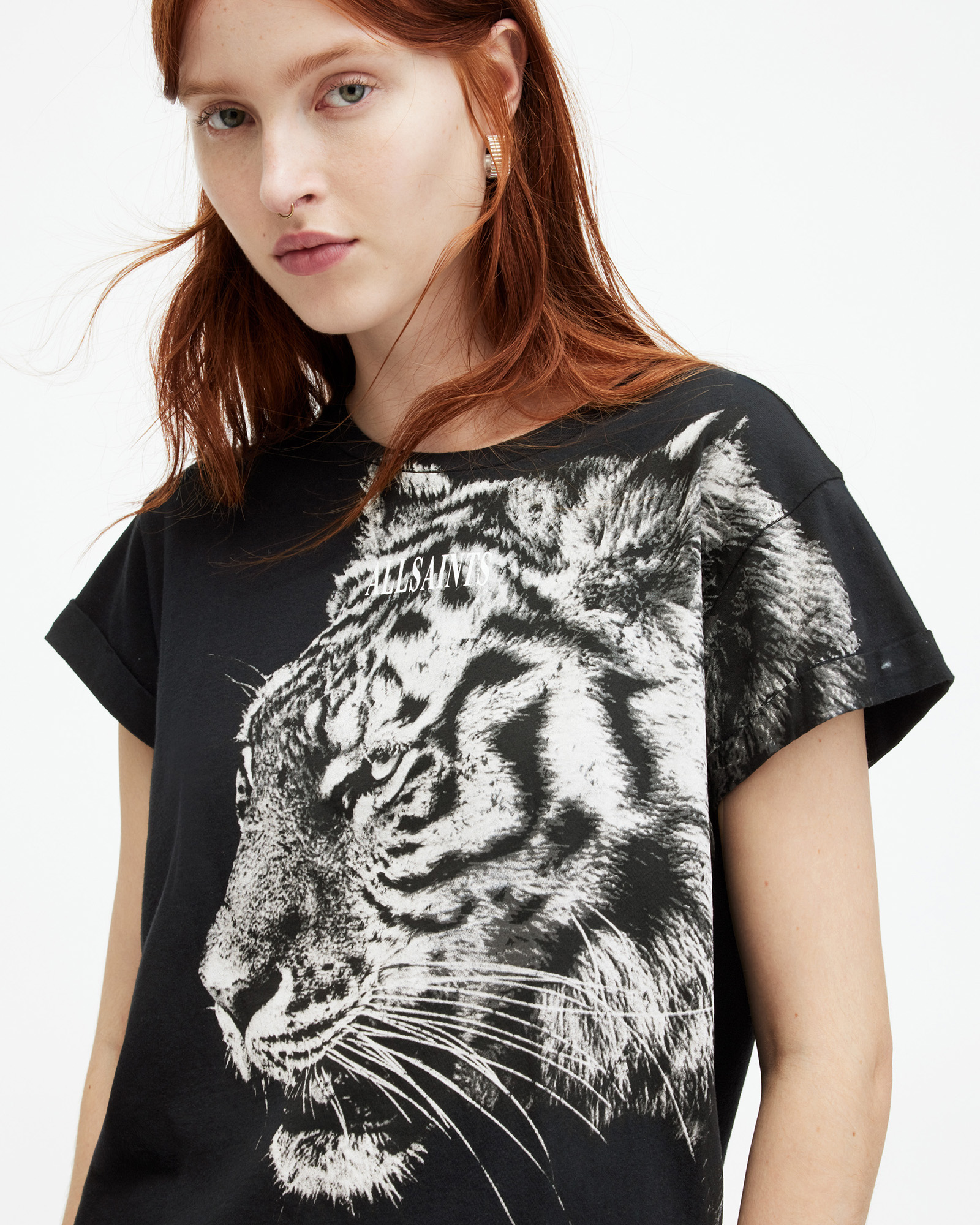 Allsaints Tigress Anna Printed Graphic T-shirt In Black