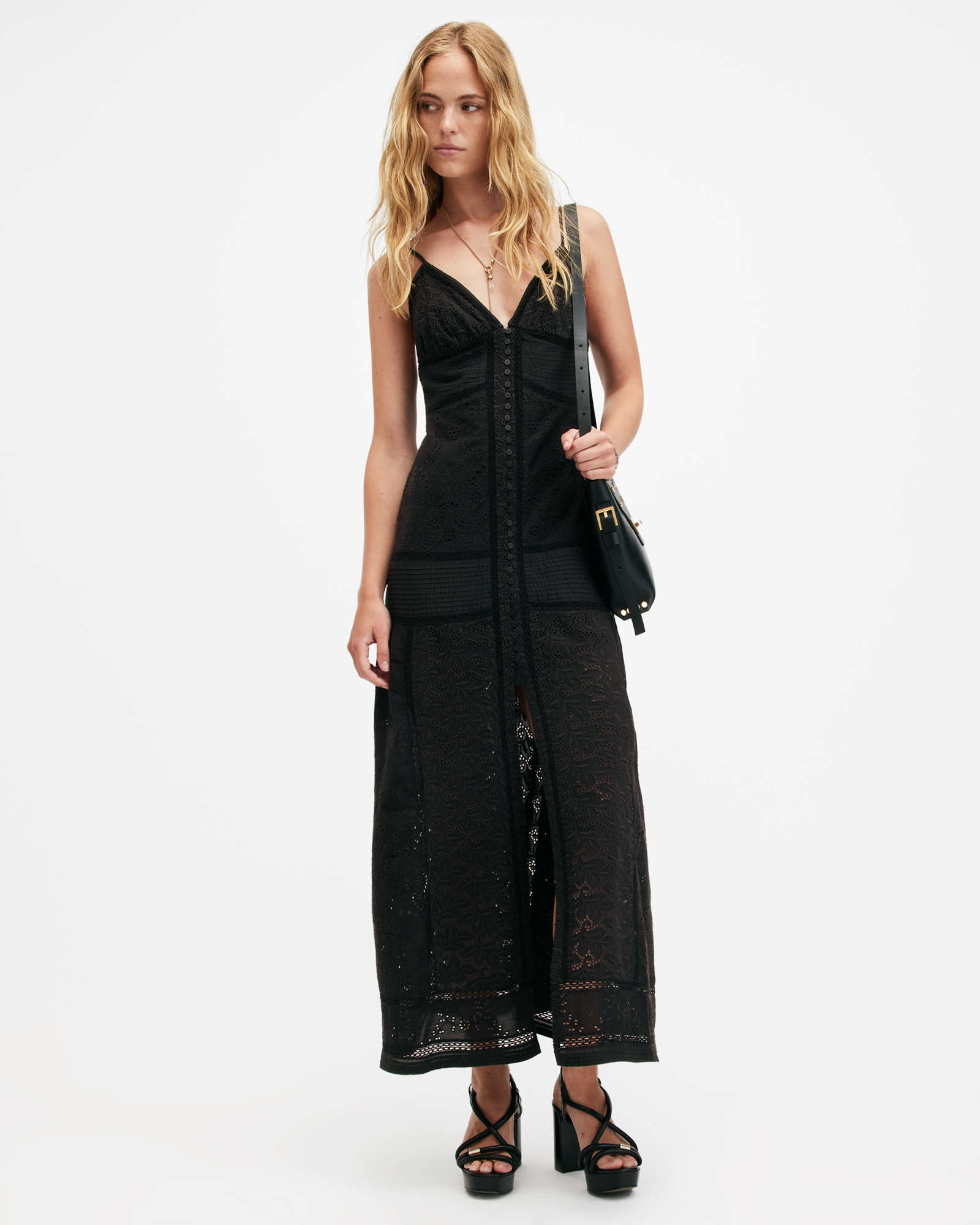AllSaints Dahlia Embroidered Broderie Maxi Dress