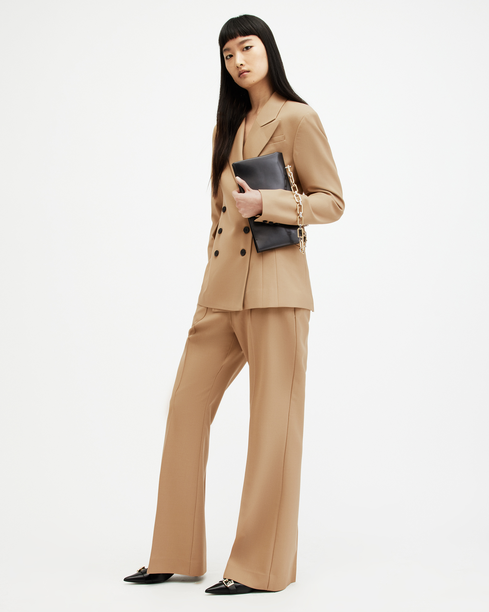 AllSaints Sevenh High-Rise Slim Flared Trousers,, CAMEL BROWN