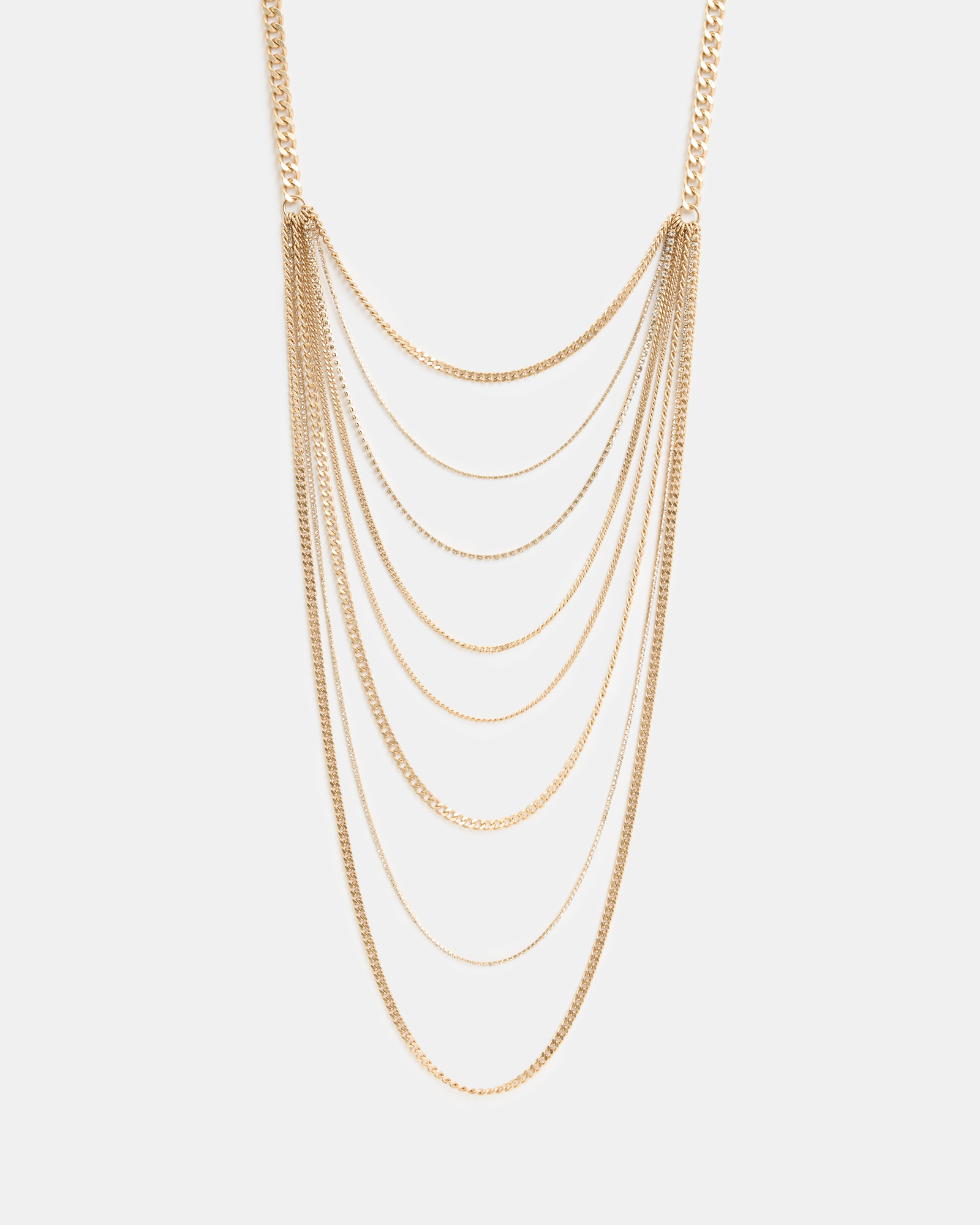 AllSaints Trudy Layered Chain Necklace,, Warm Brass/grey, Size: One Size