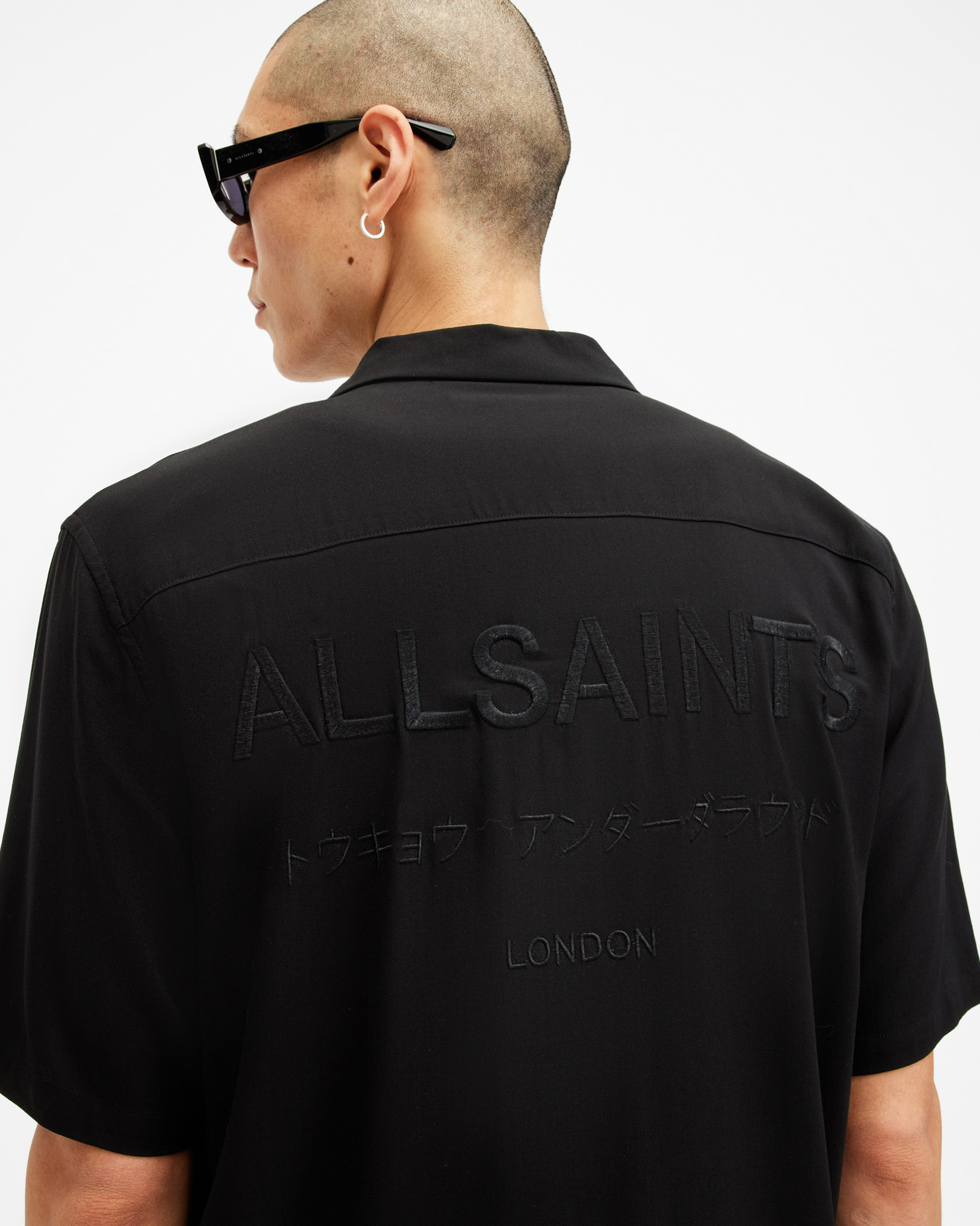 AllSaints Underground Logo Embroidered Shirt,, Black