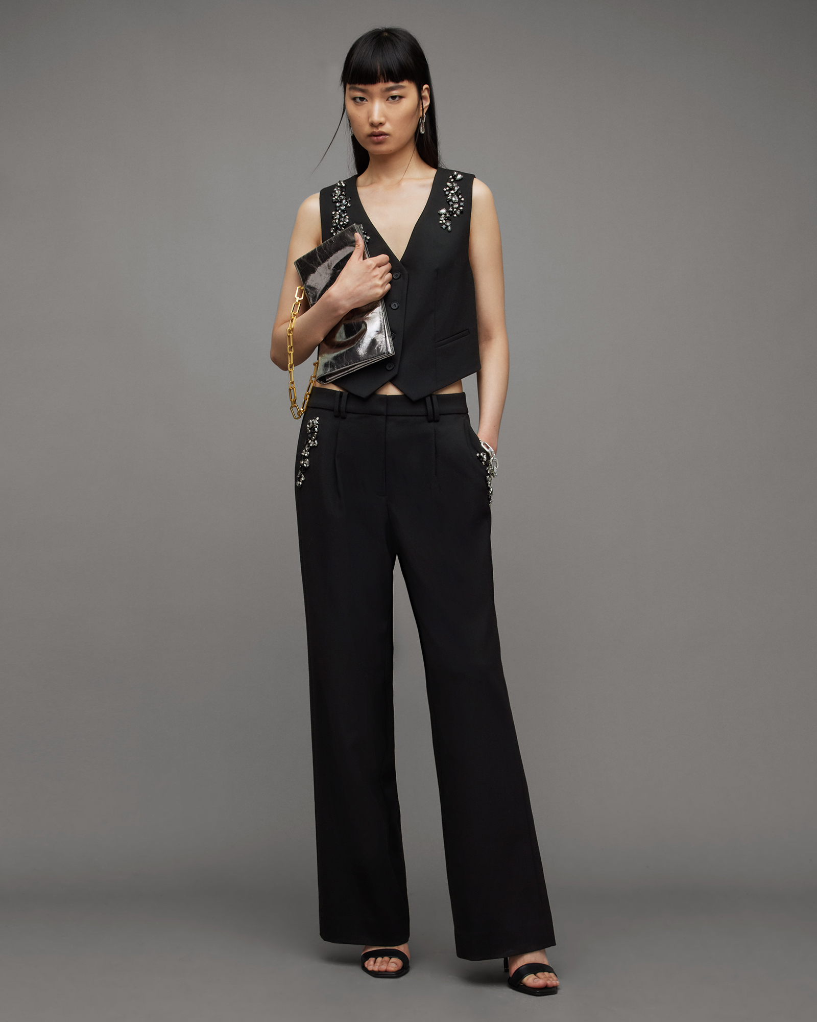 Allsaints Atlas Bead Embellished Pants In Black