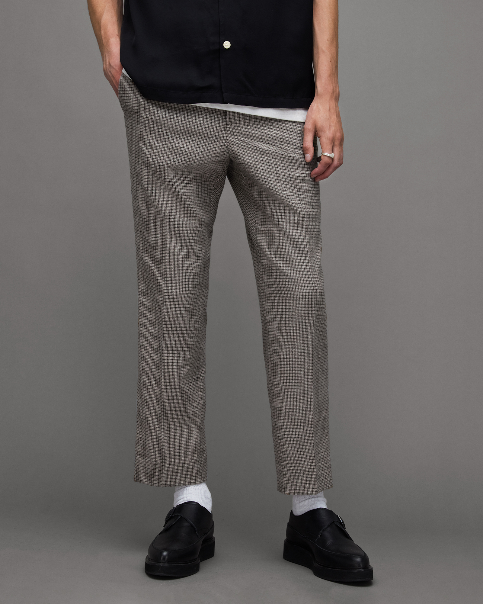 Aneida Checked Straight Fit Trousers Brown | ALLSAINTS