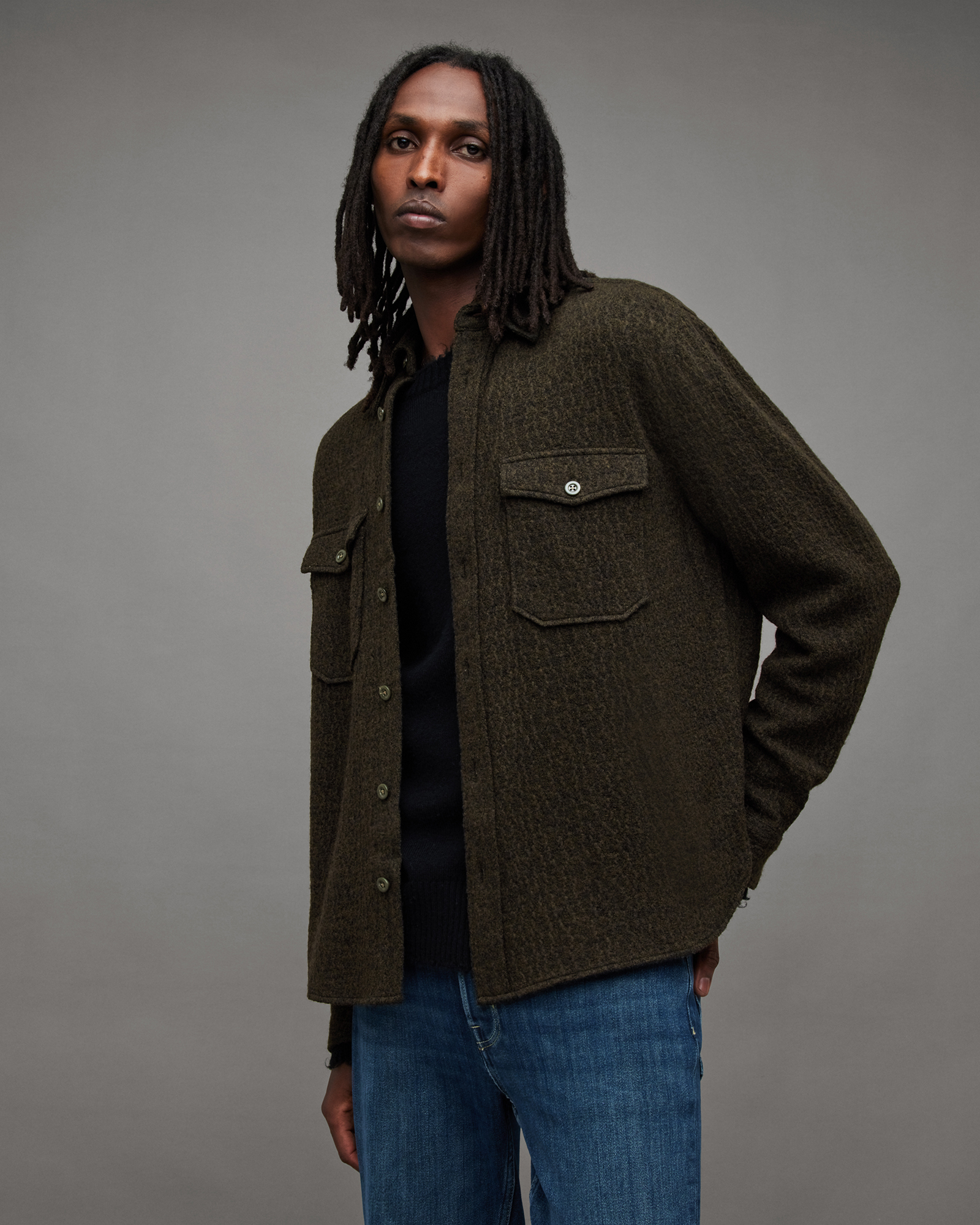 Pegasus Relaxed Fit Wool Blend Shirt EARTH GREEN | ALLSAINTS