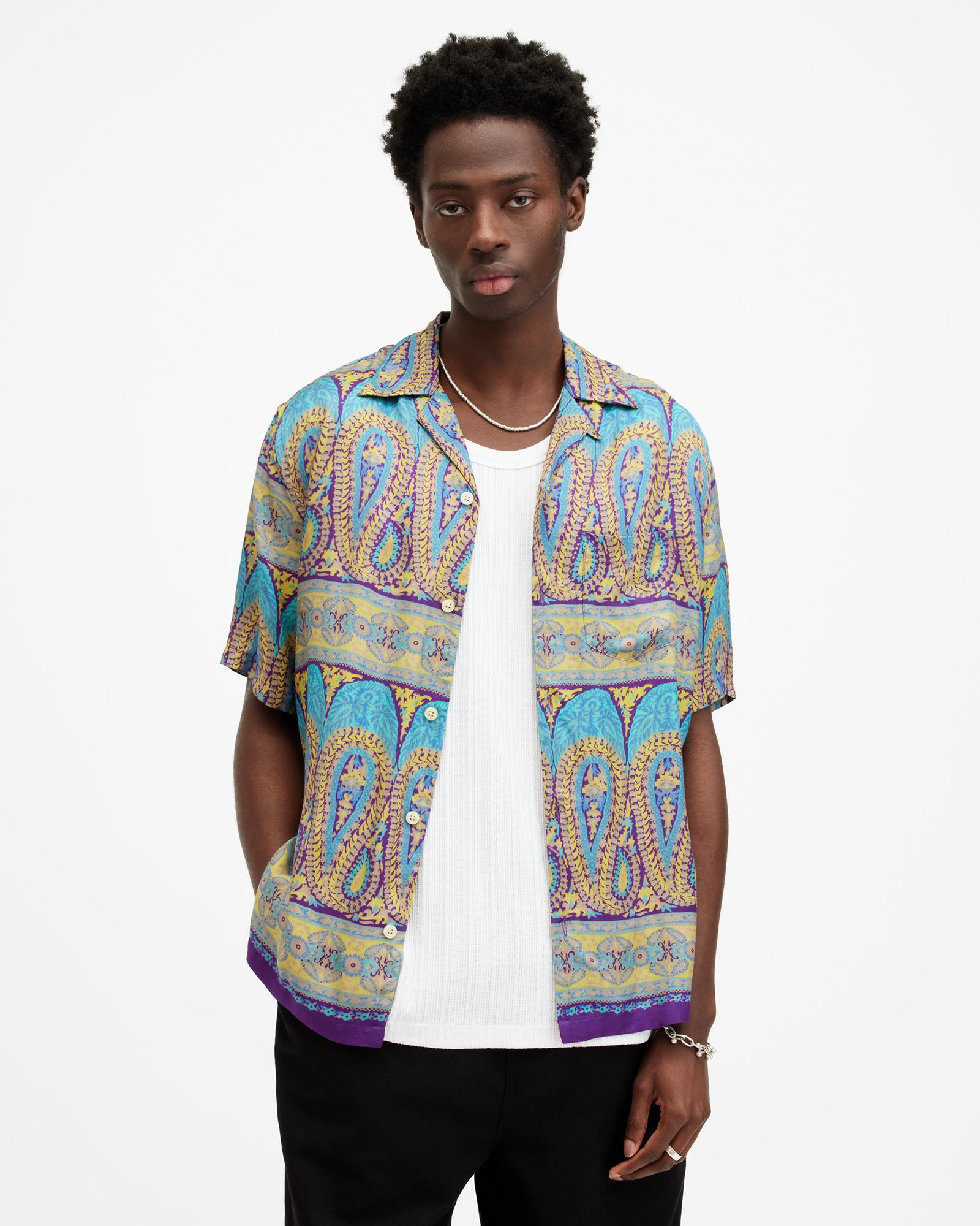 AllSaints Pennard Printed Relaxed Fit Shirt,, COSTELLO BLUE