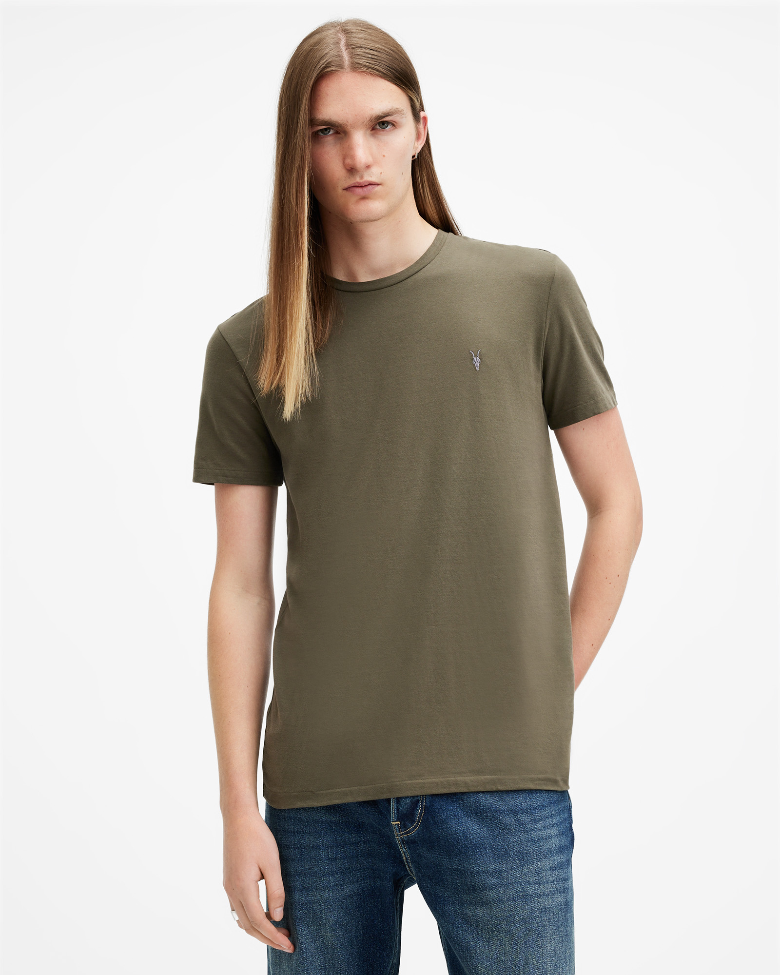 Tonic Crew Neck Slim Ramskull T-Shirt BOA GREEN | ALLSAINTS