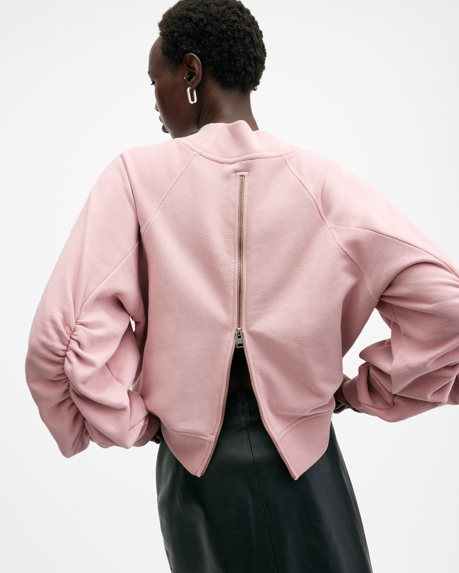 Allsaints Dana Relaxed Fit Zip Sweatshirt In Dusty Pink Orchid