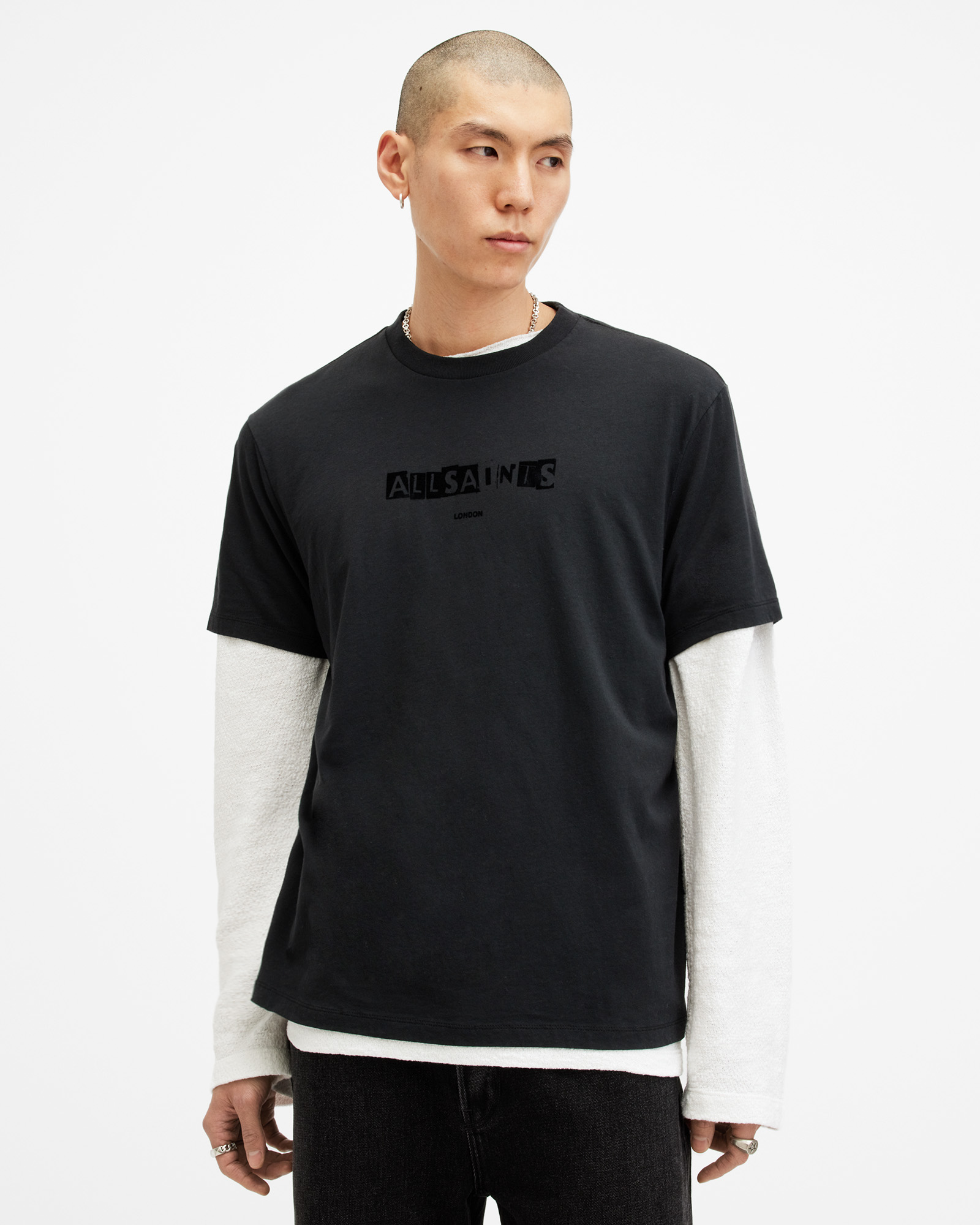 Montage Flocked Logo Relaxed Fit T Shirt Washed Black Allsaints De