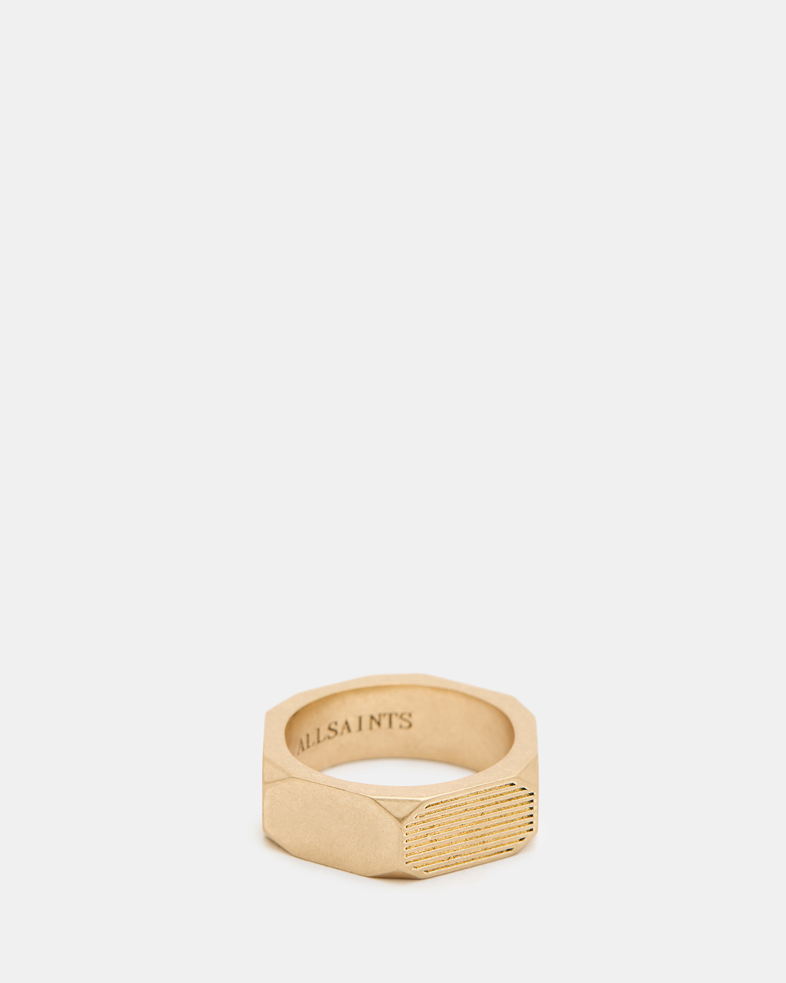 AllSaints Alex Textured Hexagon Ring,, Warm Brass, Size: