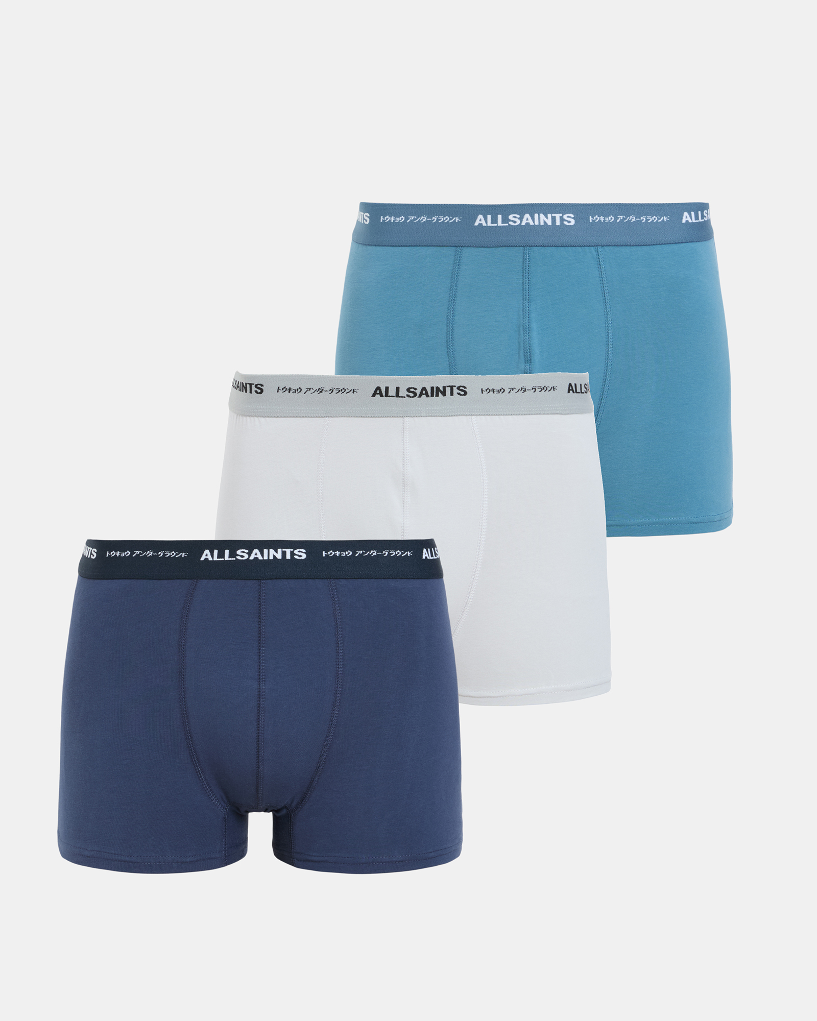 AllSaints Underground Logo Boxers 3 Pack,, Sur Blu/blu/cool G