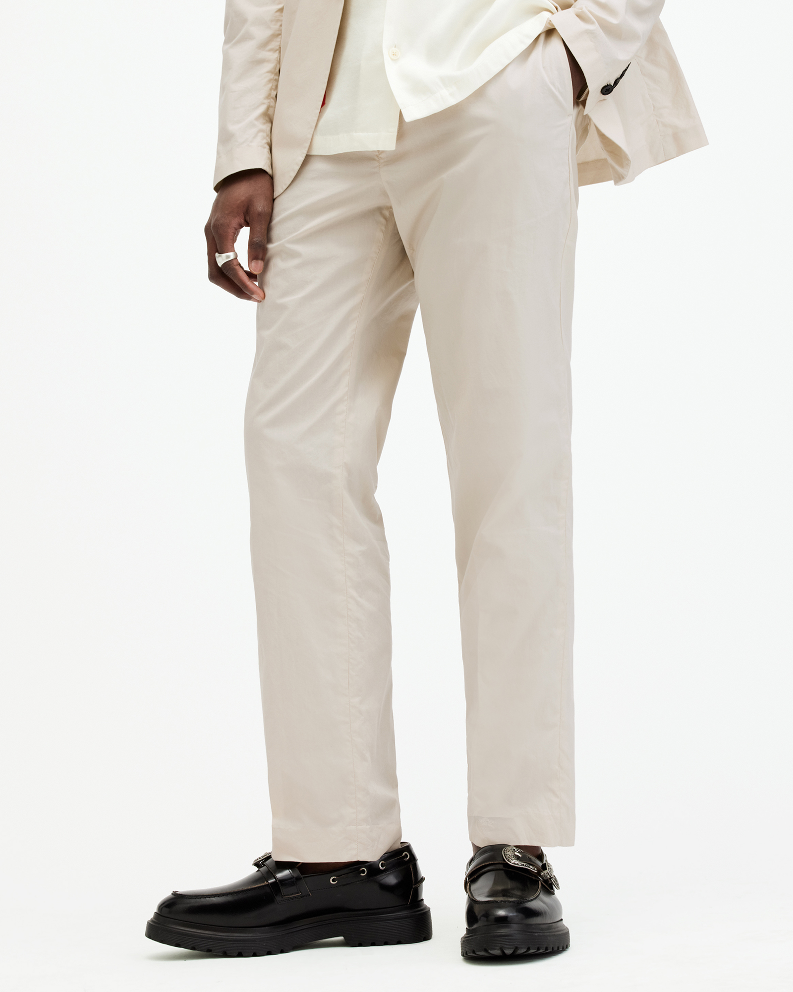 Shop Allsaints Mars Lightweight Straight Leg Pants In Bailey Taupe