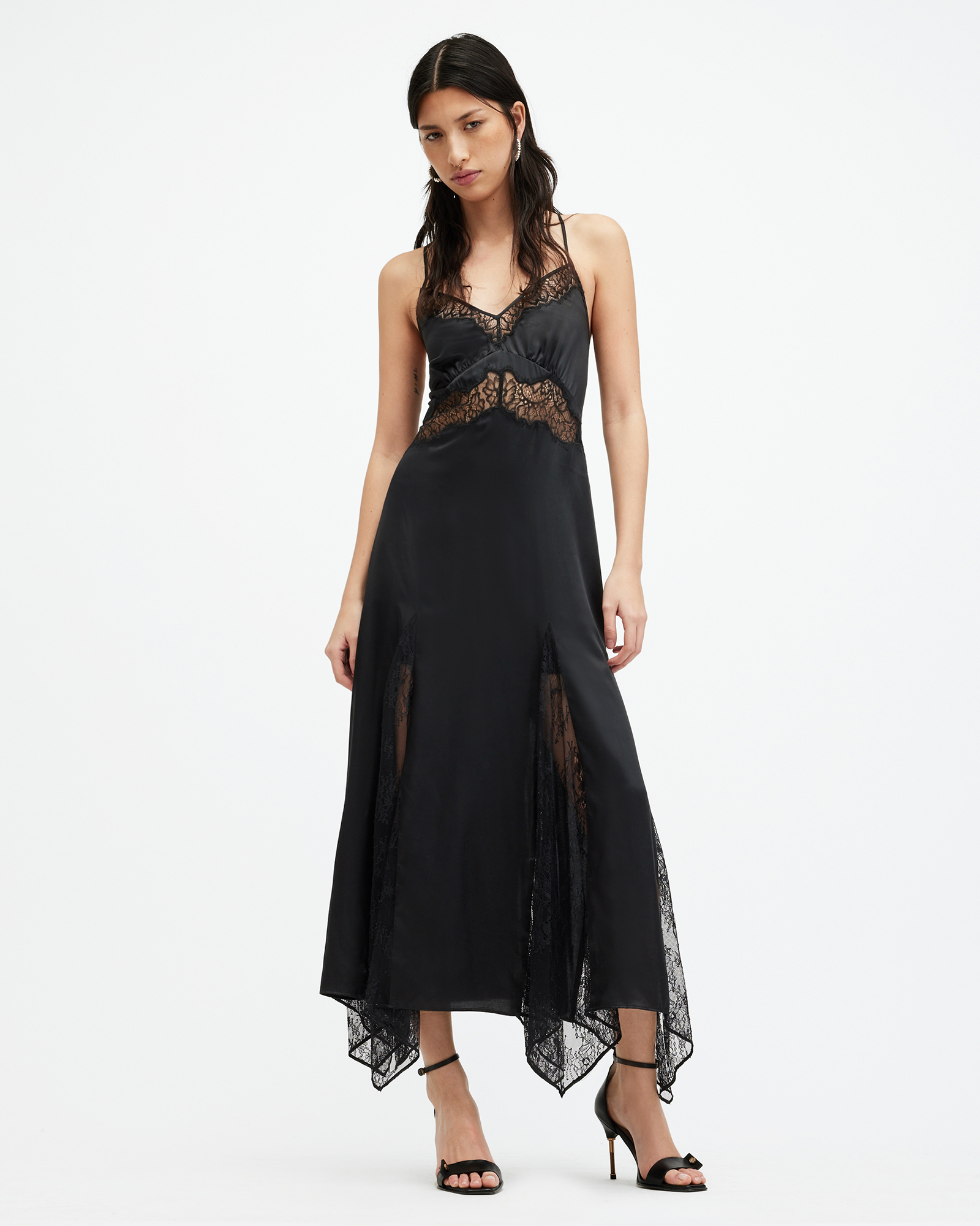 AllSaints Jasmine Silk Blend Lace Maxi Slip Dress