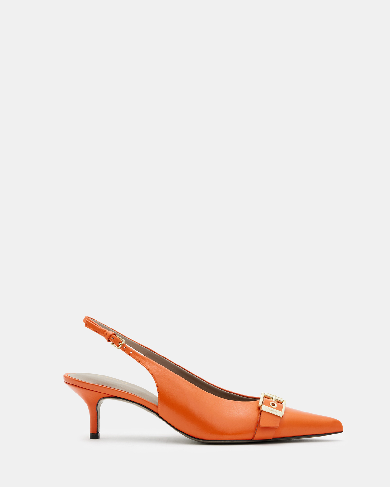 AllSaints Selina Slingback Leather Kitten Heels,, Zesty Orange
