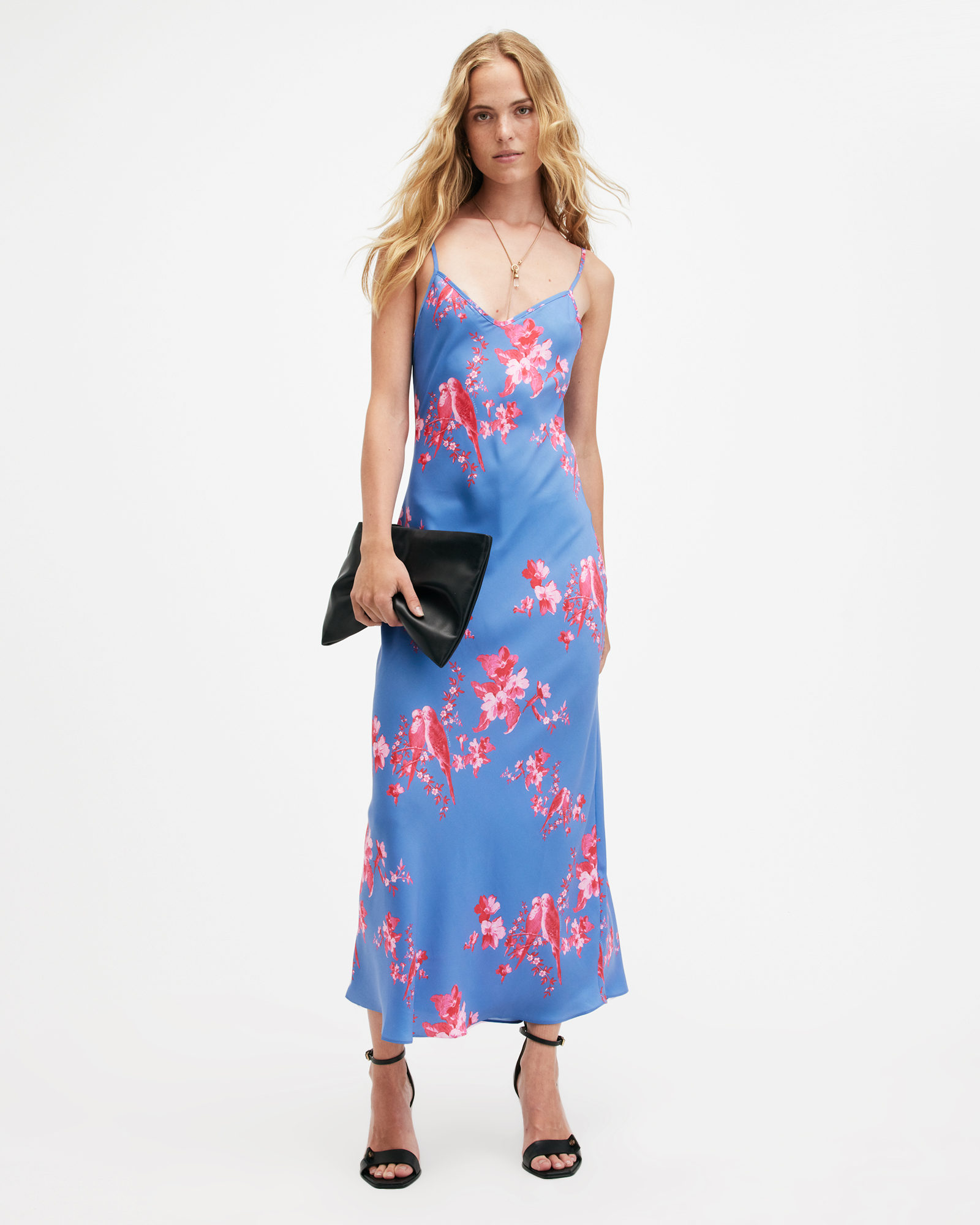 AllSaints Bryony Iona Midi Slip Dress,, Neon Pink