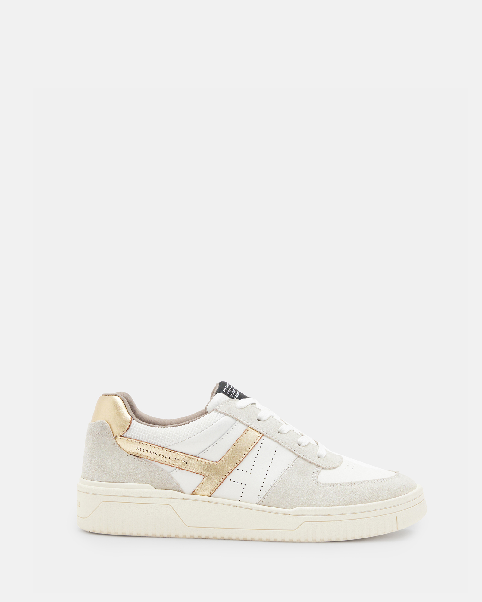 AllSaints Vix Low Top Round Toe Suede Trainers,, White, Size: UK