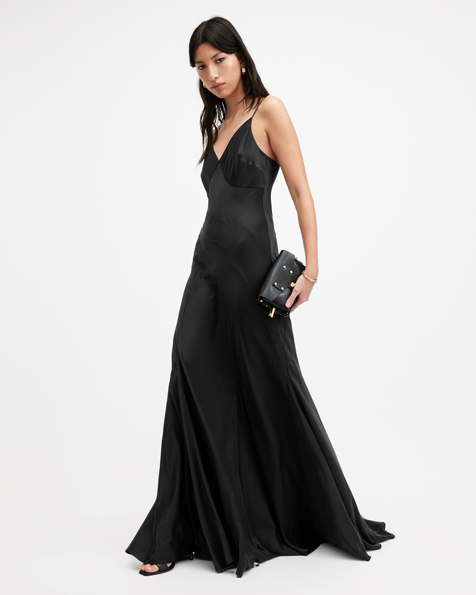 AllSaints Lili Panelled Maxi Dress,, Black