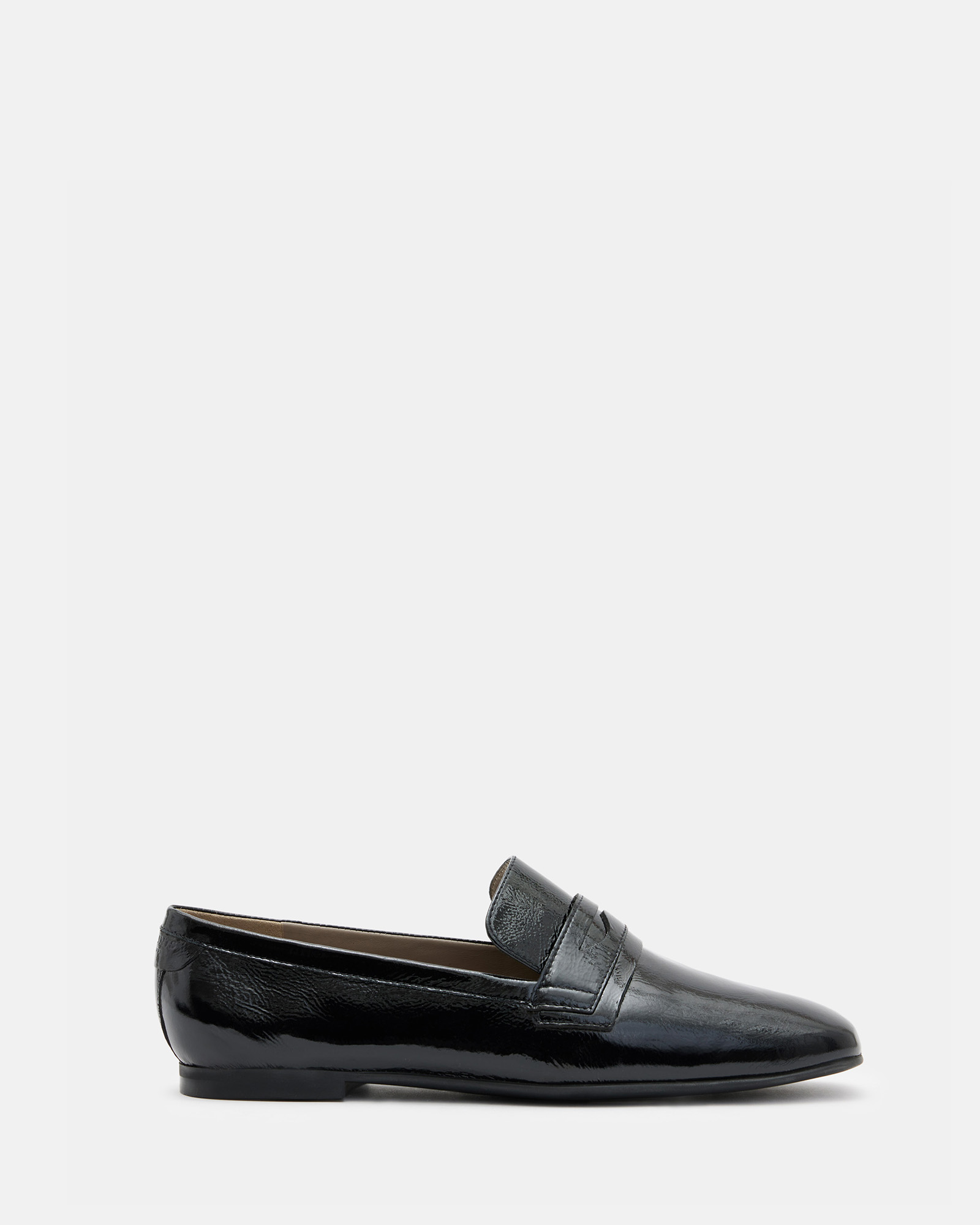 Allsaints Sasha Patent Leather Loafer Shoes In Black