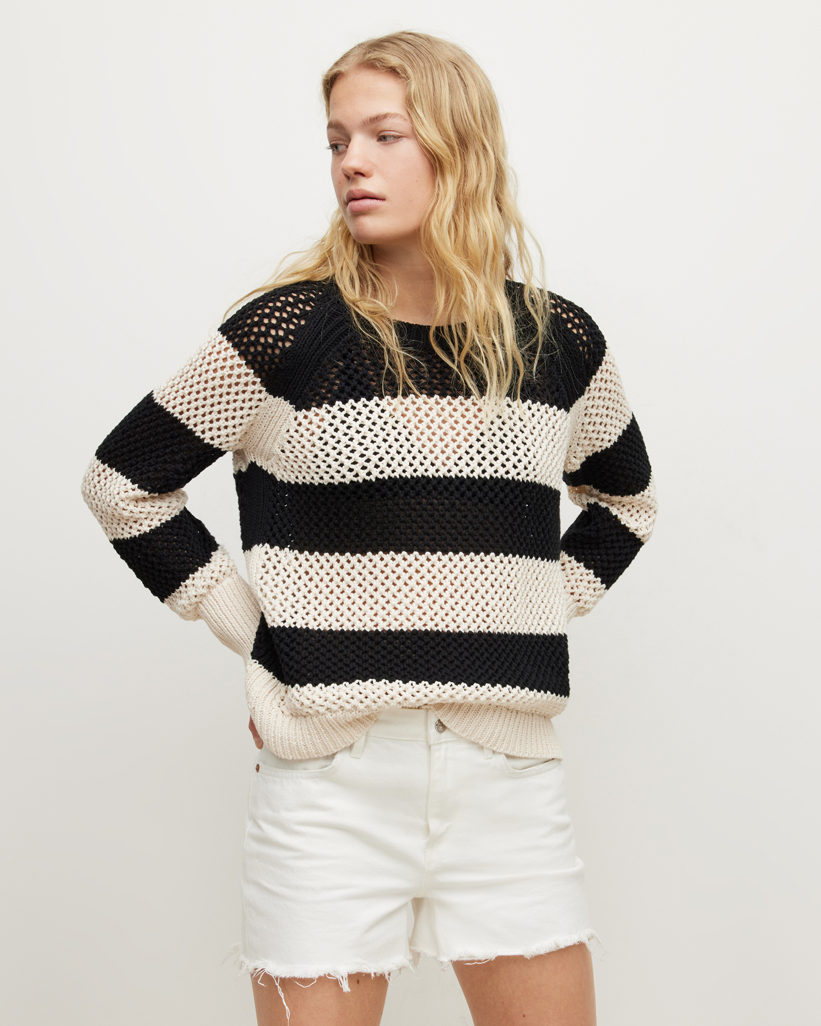 Lou Mesh Jumper PAMPAS WHITE/BLACK | ALLSAINTS