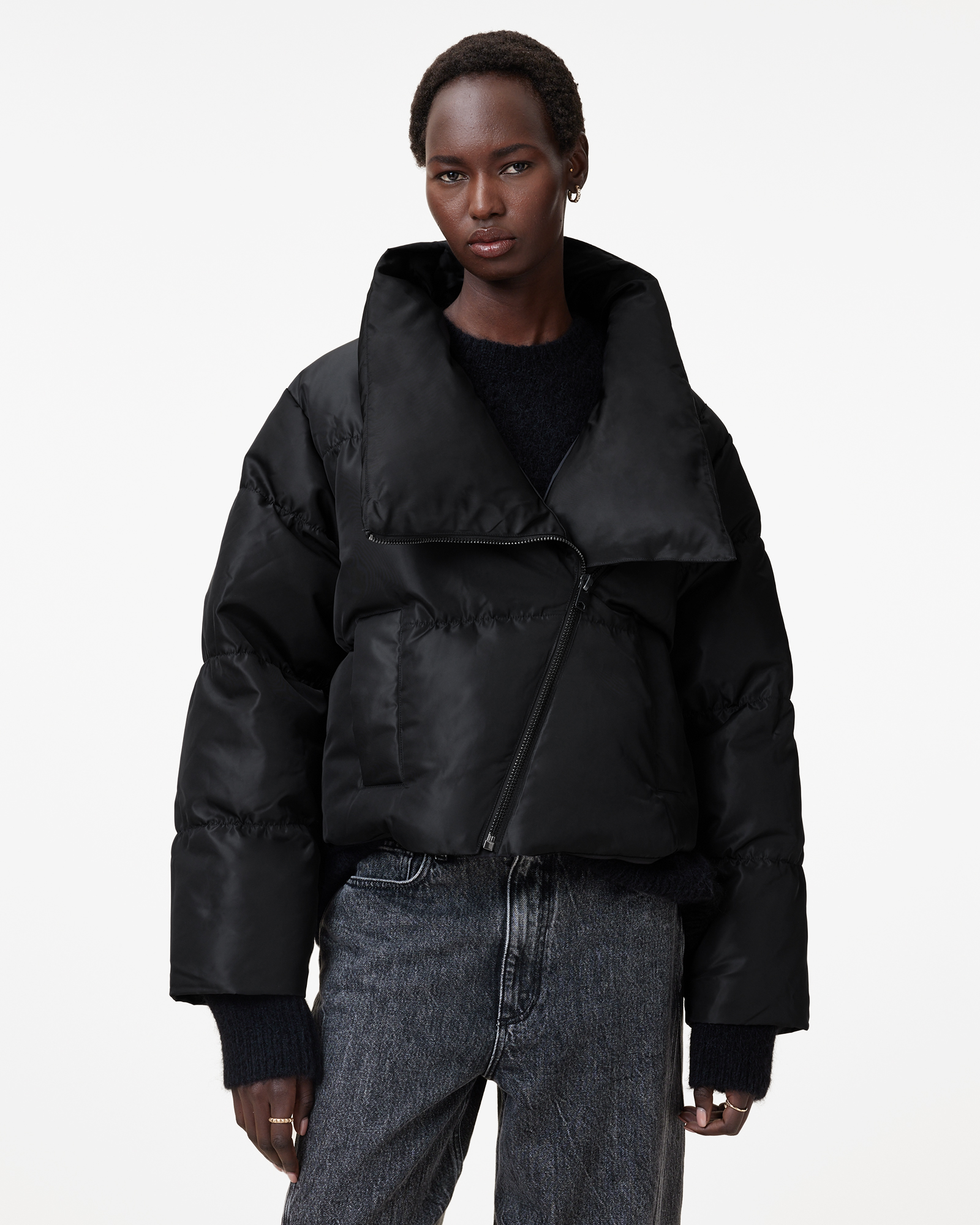 ALLSAINTS ALLSAINTS NICKOL ASYMMETRIC CROPPED PUFFER JACKET 