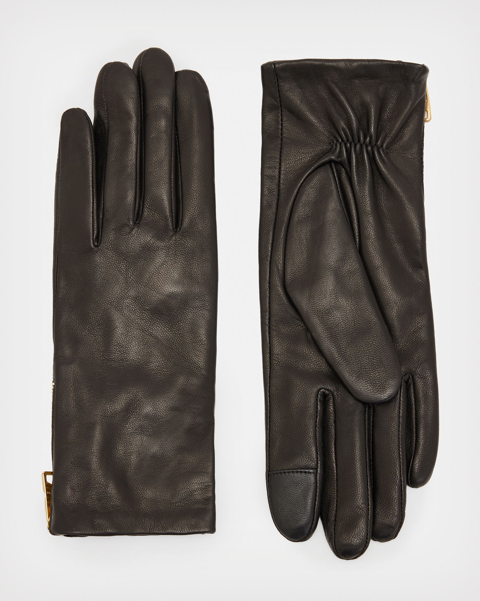 Allsaints Cleo Leather Gloves In Black