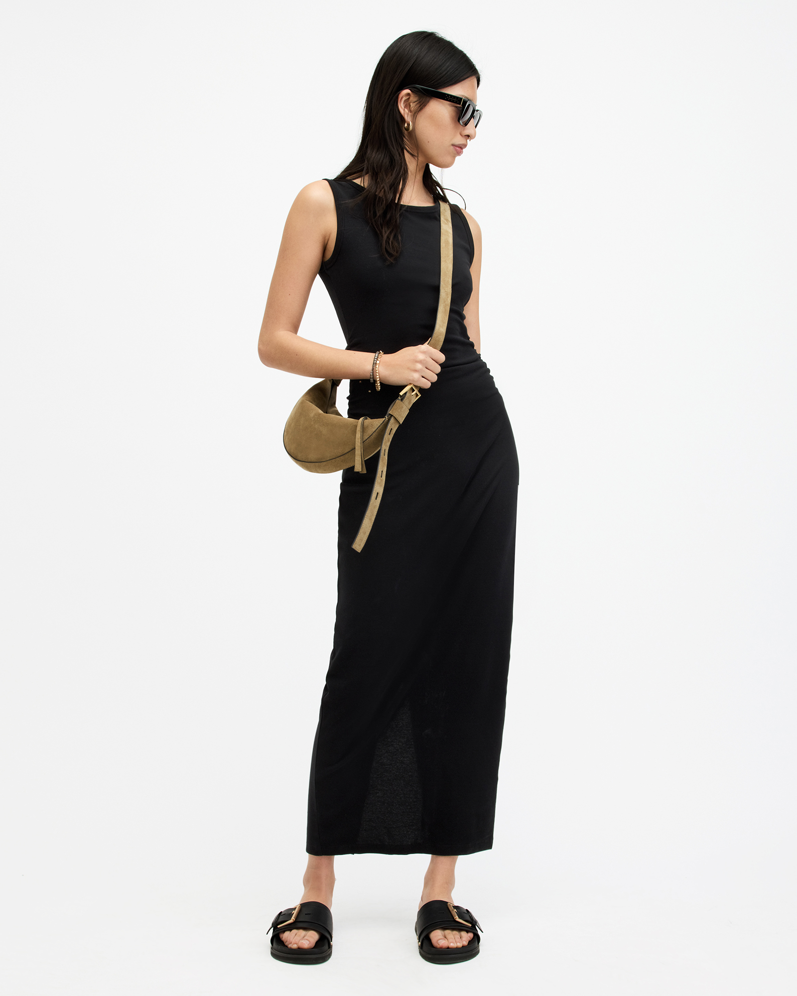 AllSaints Katarina Boat Neck Slim Fit Maxi Dress,, Black, Size: UK