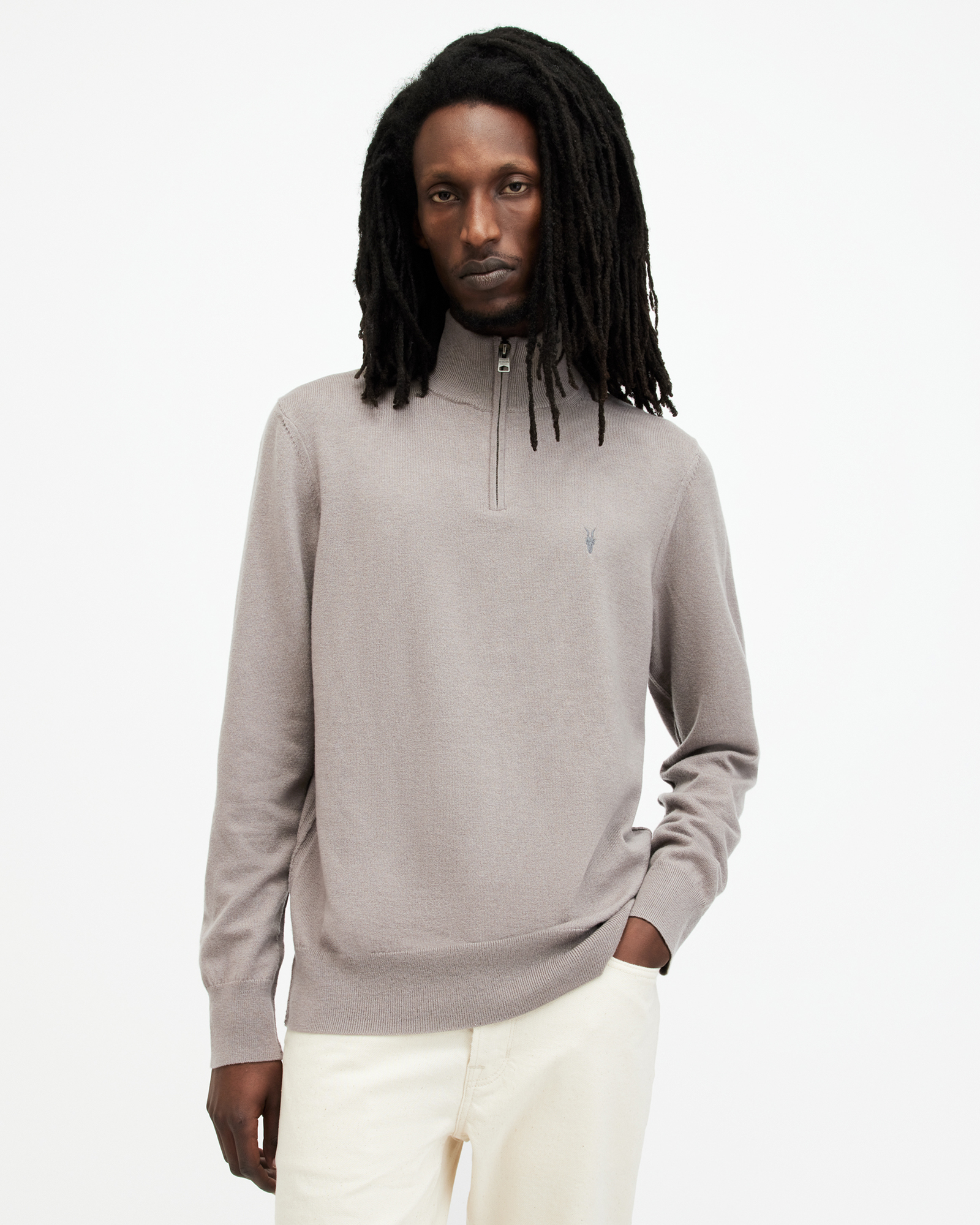 Kilburn Zip Funnel Neck Ramskull Jumper CHESTNUT TAUPE | ALLSAINTS