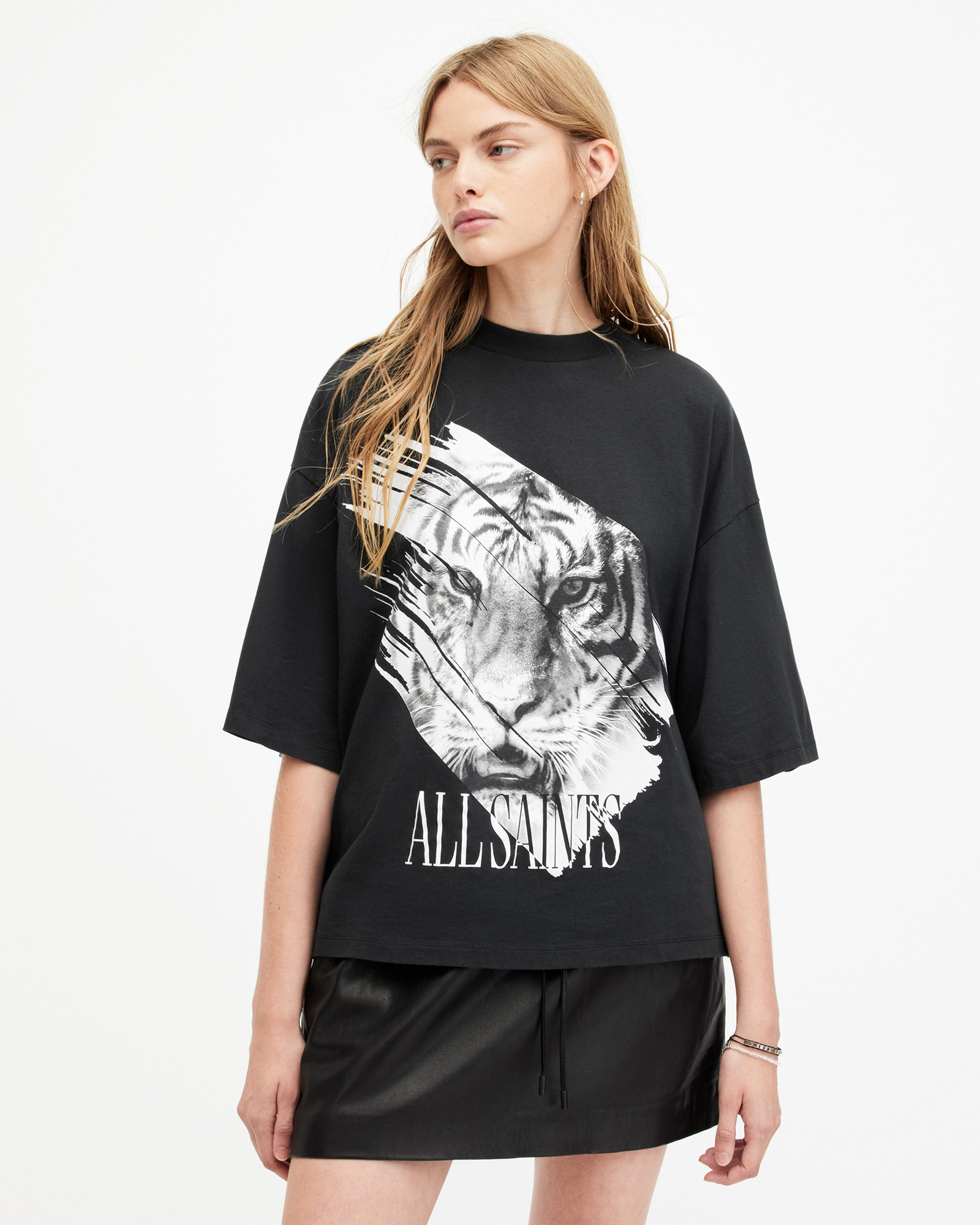 AllSaints Prowl Amelie Oversized Boxy T-Shirt,, Black, Size: