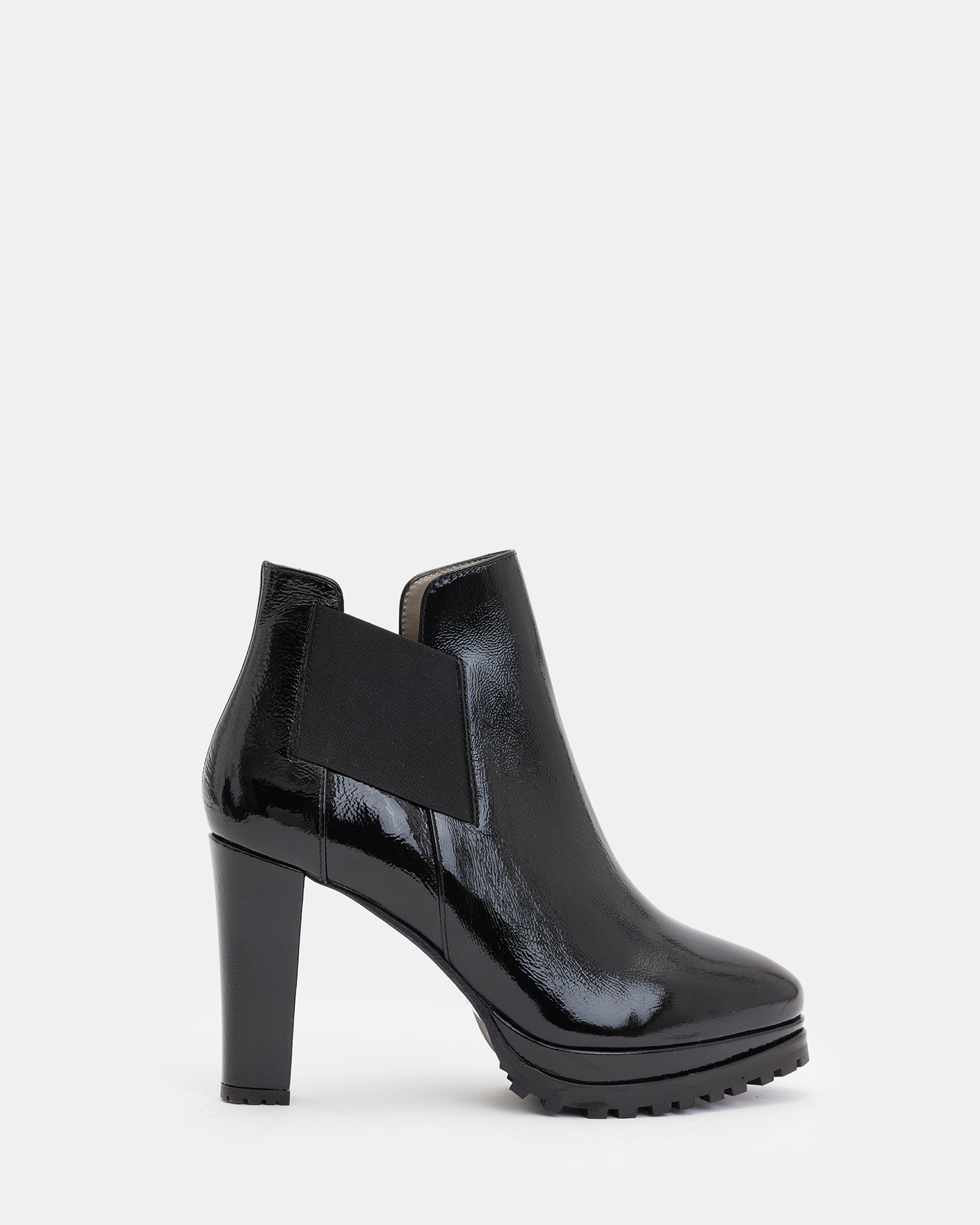 AllSaints Sarris Patent Leather Block Heel Boots,, Black