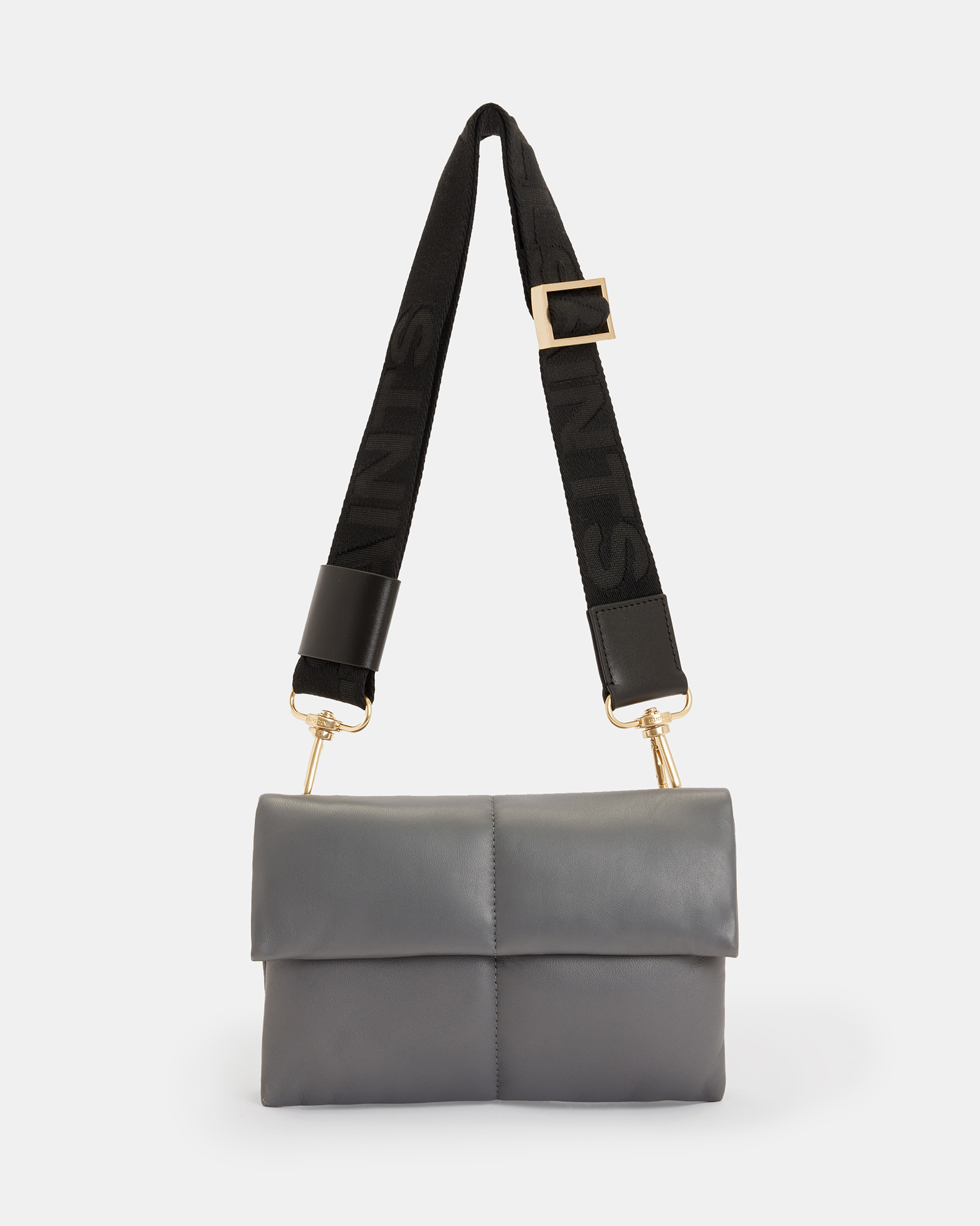 Ezra Leather Quilted Crossbody Bag Slate Grey | ALLSAINTS