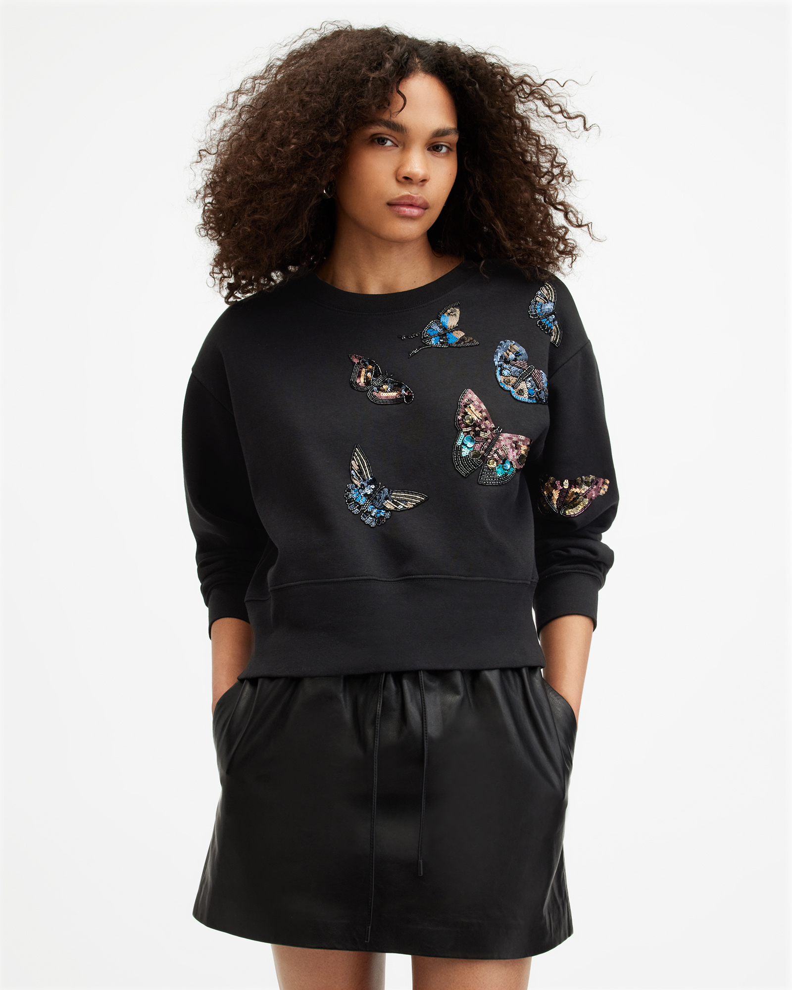 AllSaints Pippa Diana Embellished Sweatshirt,, Black