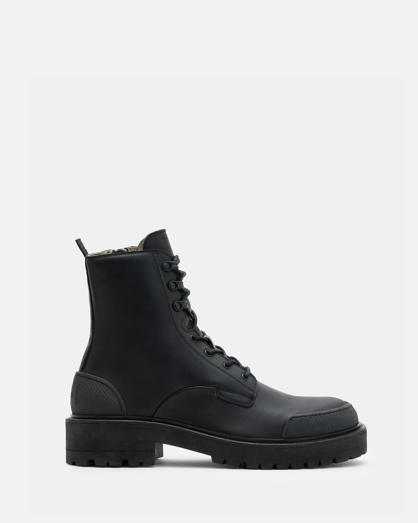AllSaints Mudfox Lace Up Chunky Leather Boots,, Black, Size: UK
