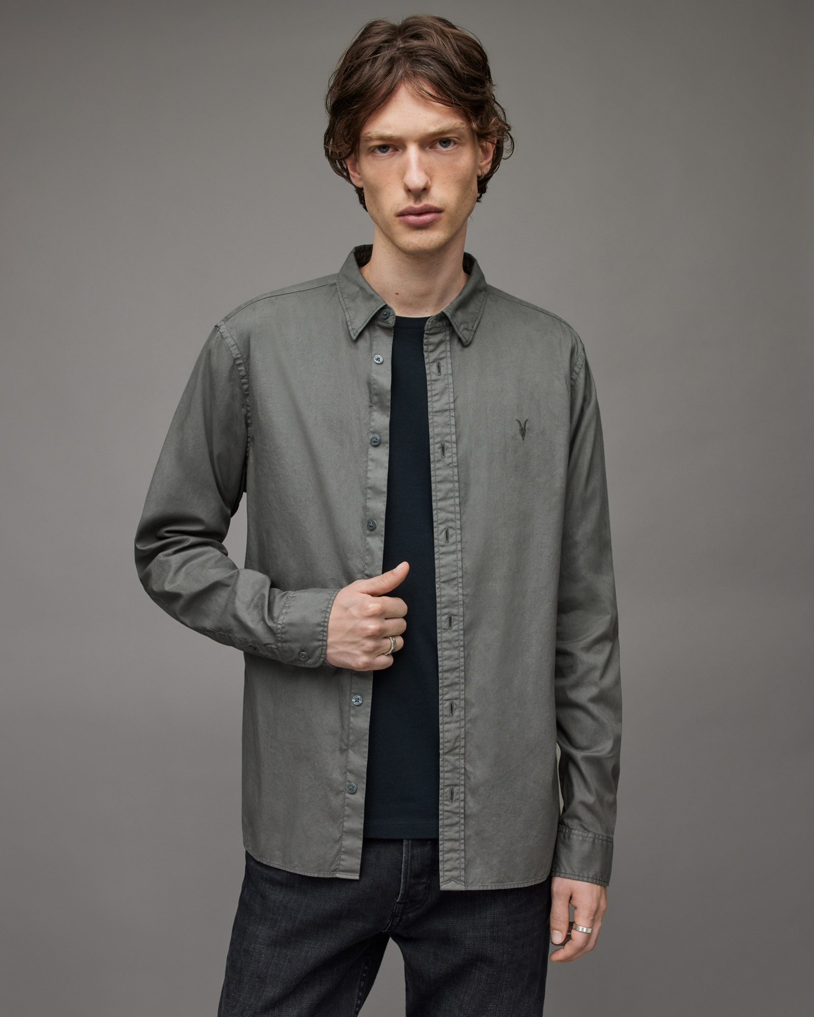 Hawthorne Ramskull Stretch Fit Shirt IRIS GREY | ALLSAINTS