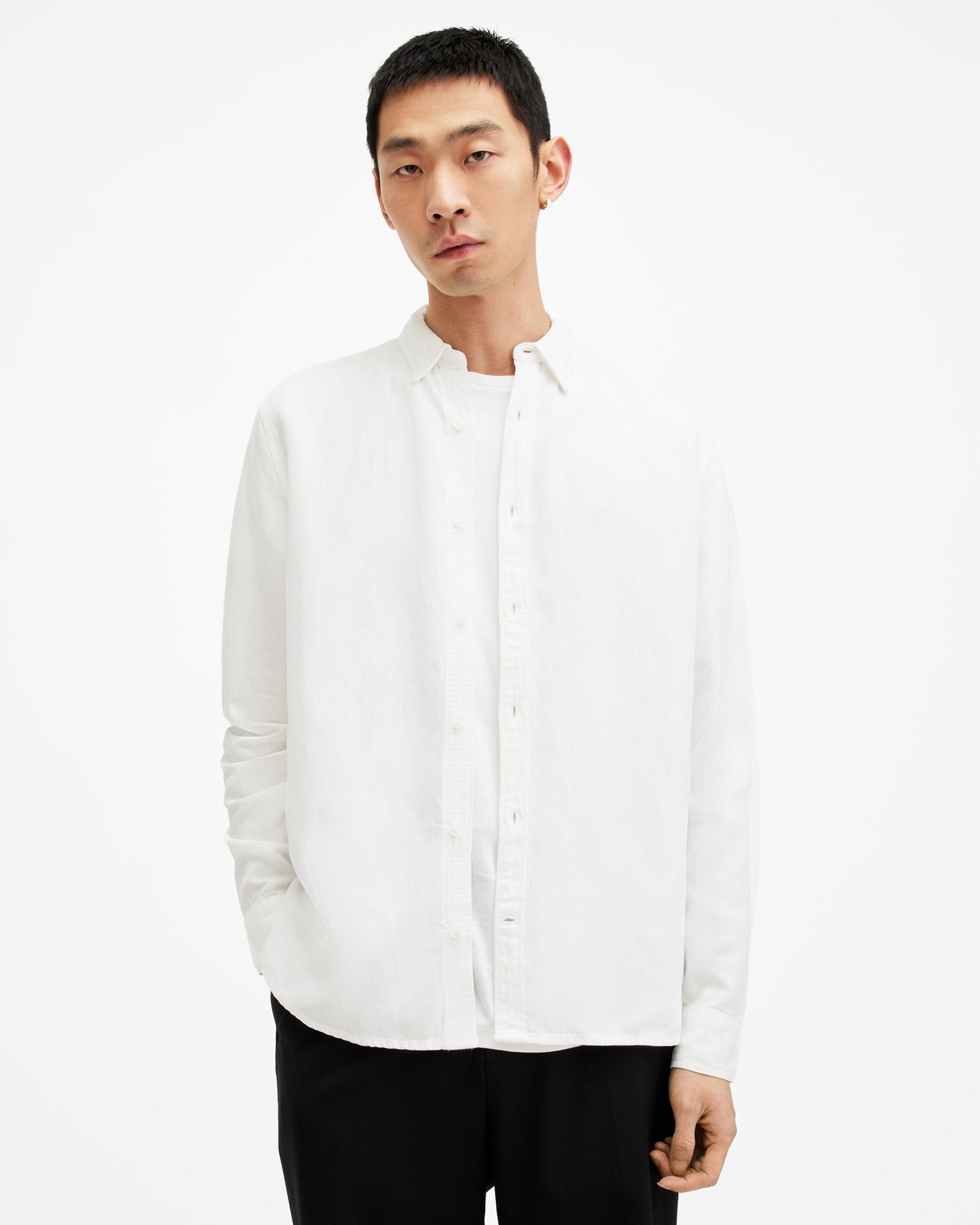 AllSaints Laguna Linen Blend Relaxed Fit Shirt,, White