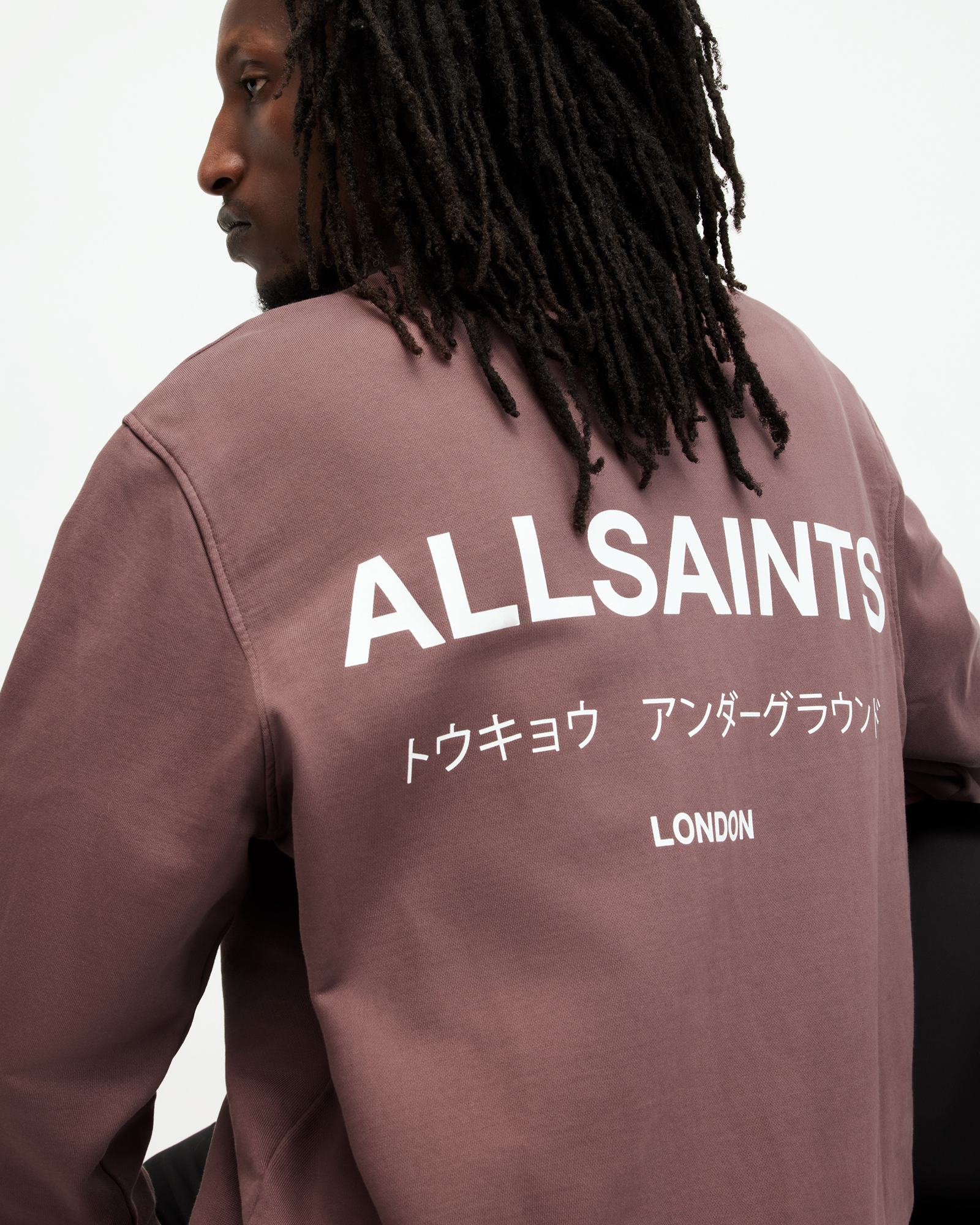 Allsaints Underground Oversized Crew Neck Sweatshirt In Deep Mauve Purple