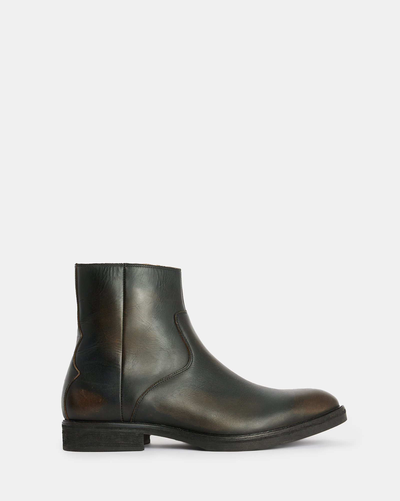 AllSaints Lang Leather Zip Up Boots,, Dark Brown, Size: UK