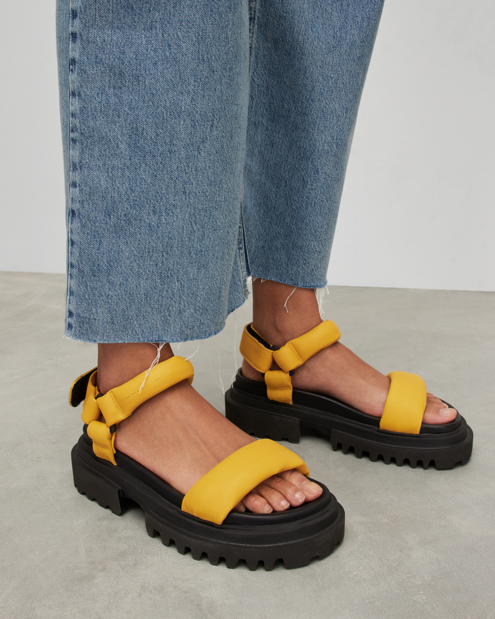 Helium Leather Sandals Yellow | ALLSAINTS Canada