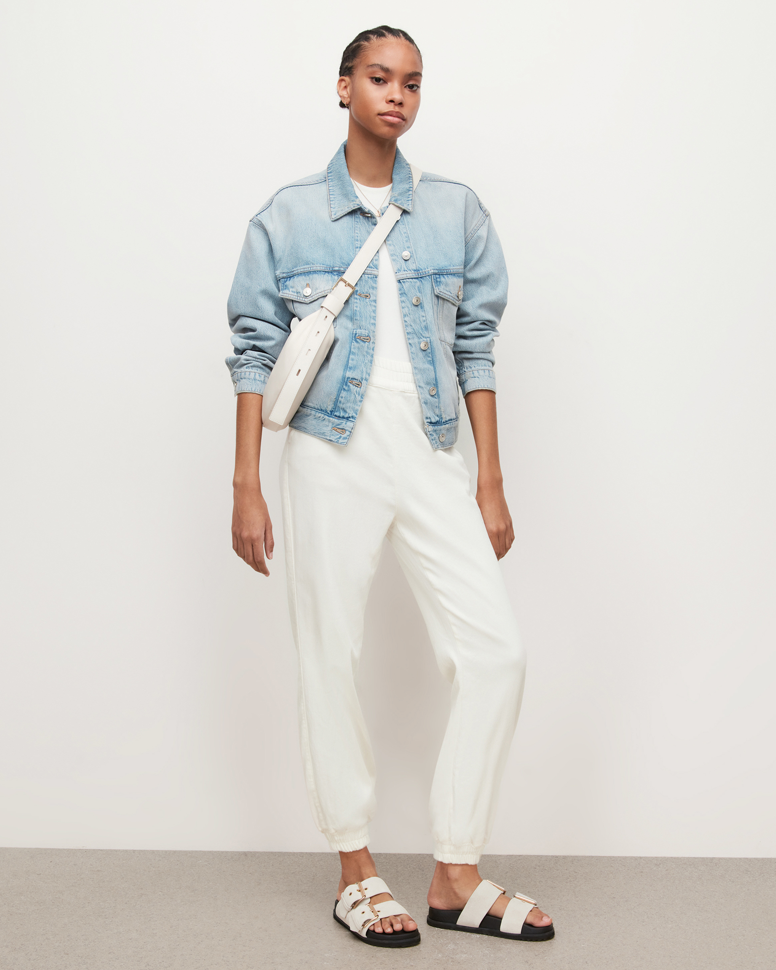 Allsaints Yara High-rise Denim Joggers In White