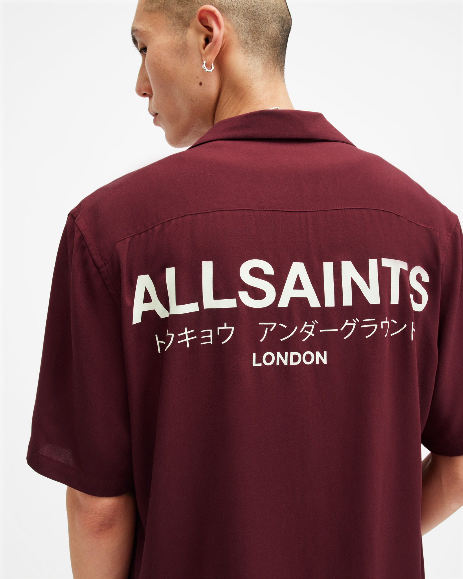 Allsaints Underground Relaxed Fit Logo Shirt In White